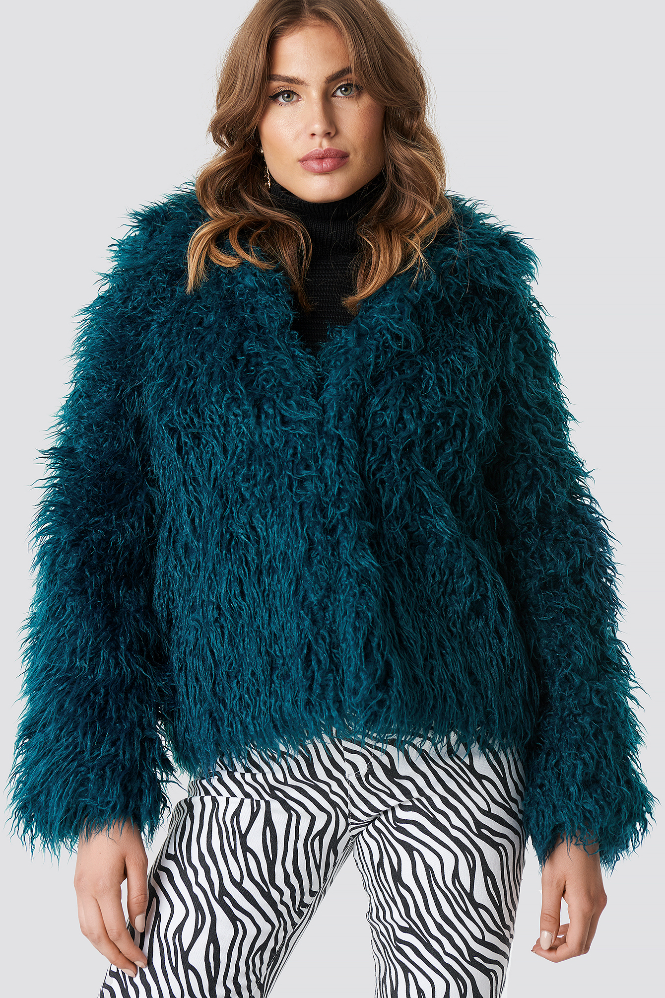 Faux Fur Short Jacket Petrol
