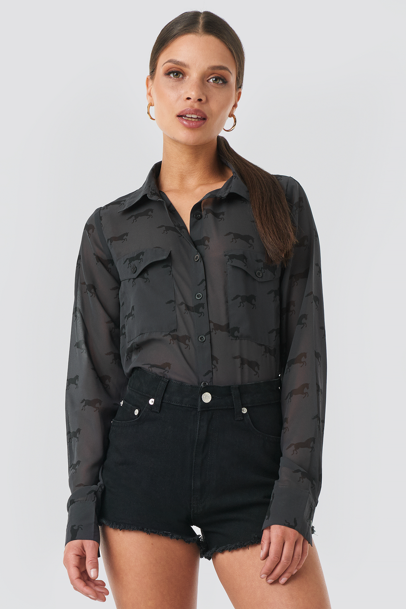 Giddy Up Printed Shirt Black