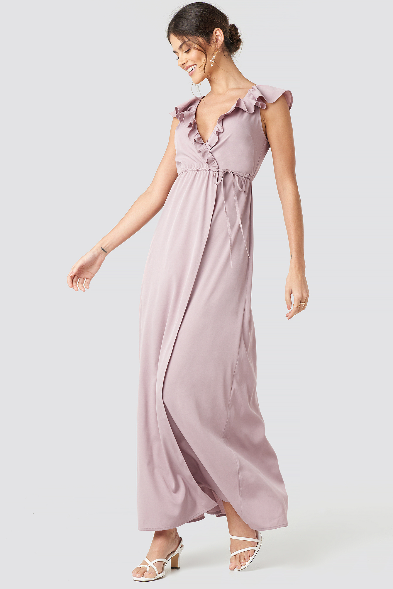 High Slit Tie Waist Maxi Dress Dusty Pink