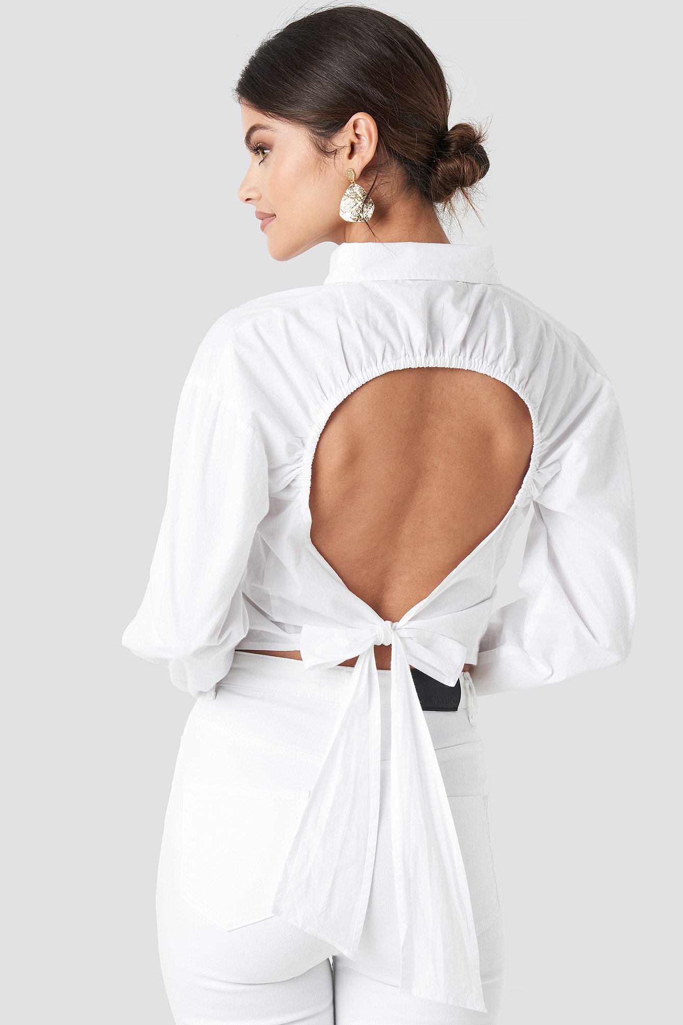 white open back shirt