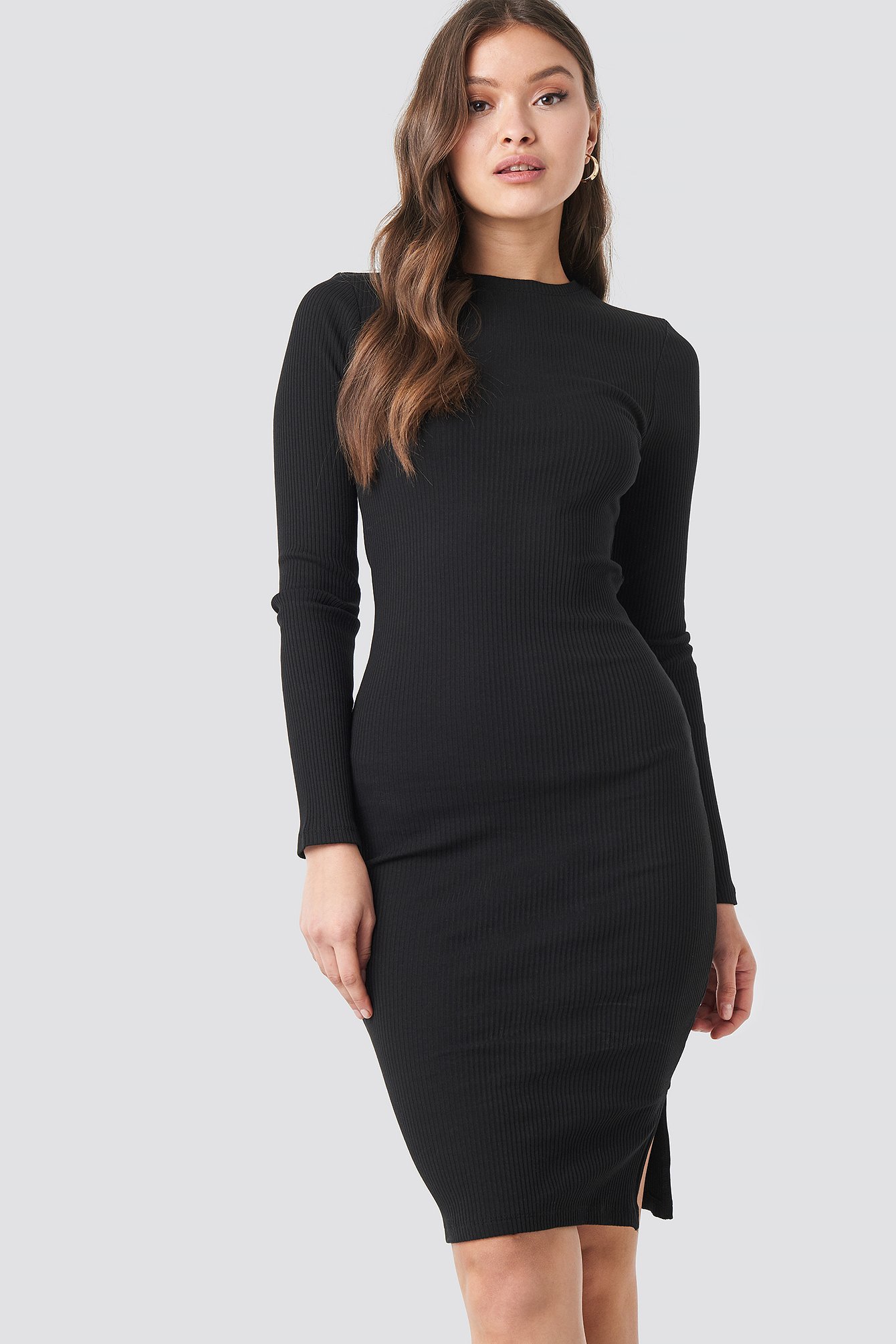 Ribbed Jersey Long Sleeve Dress Black 