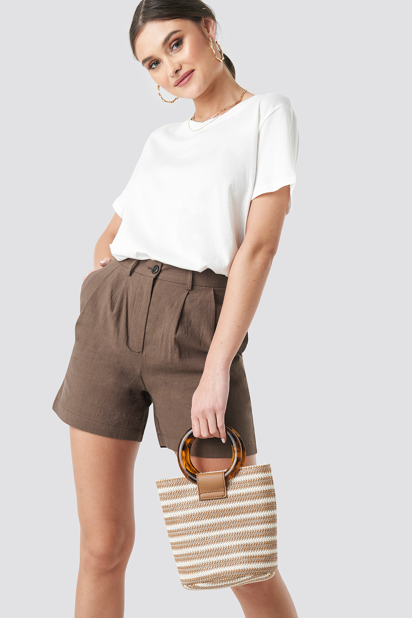 Strawy Bucket Bag Brown Stripe