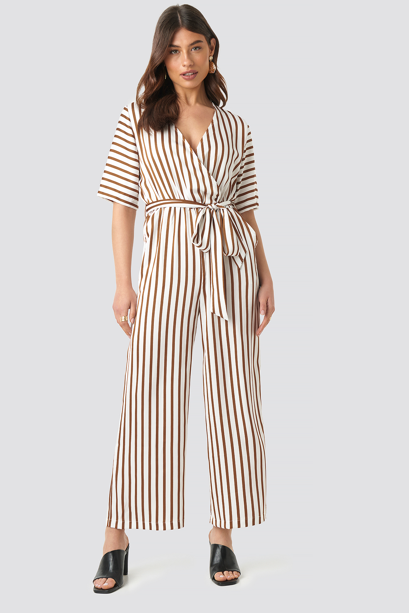 Striped Jumpsuit White/Brown Stripe