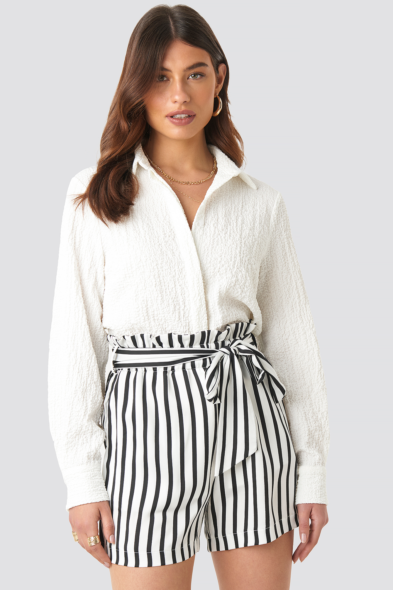 Striped Paperwaist Shorts Black/White Stripe