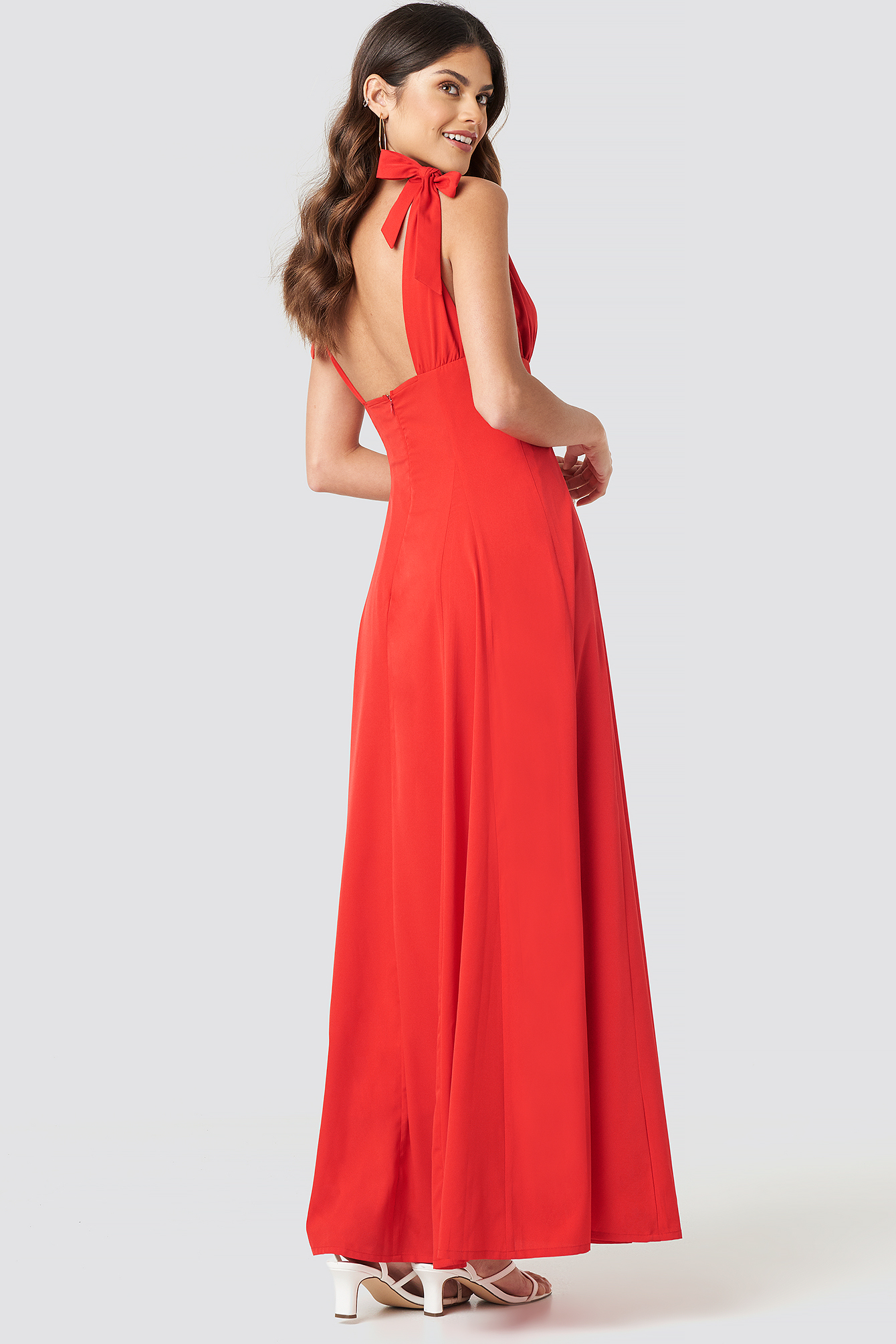Tie Detail Open Back Maxi Dress Red