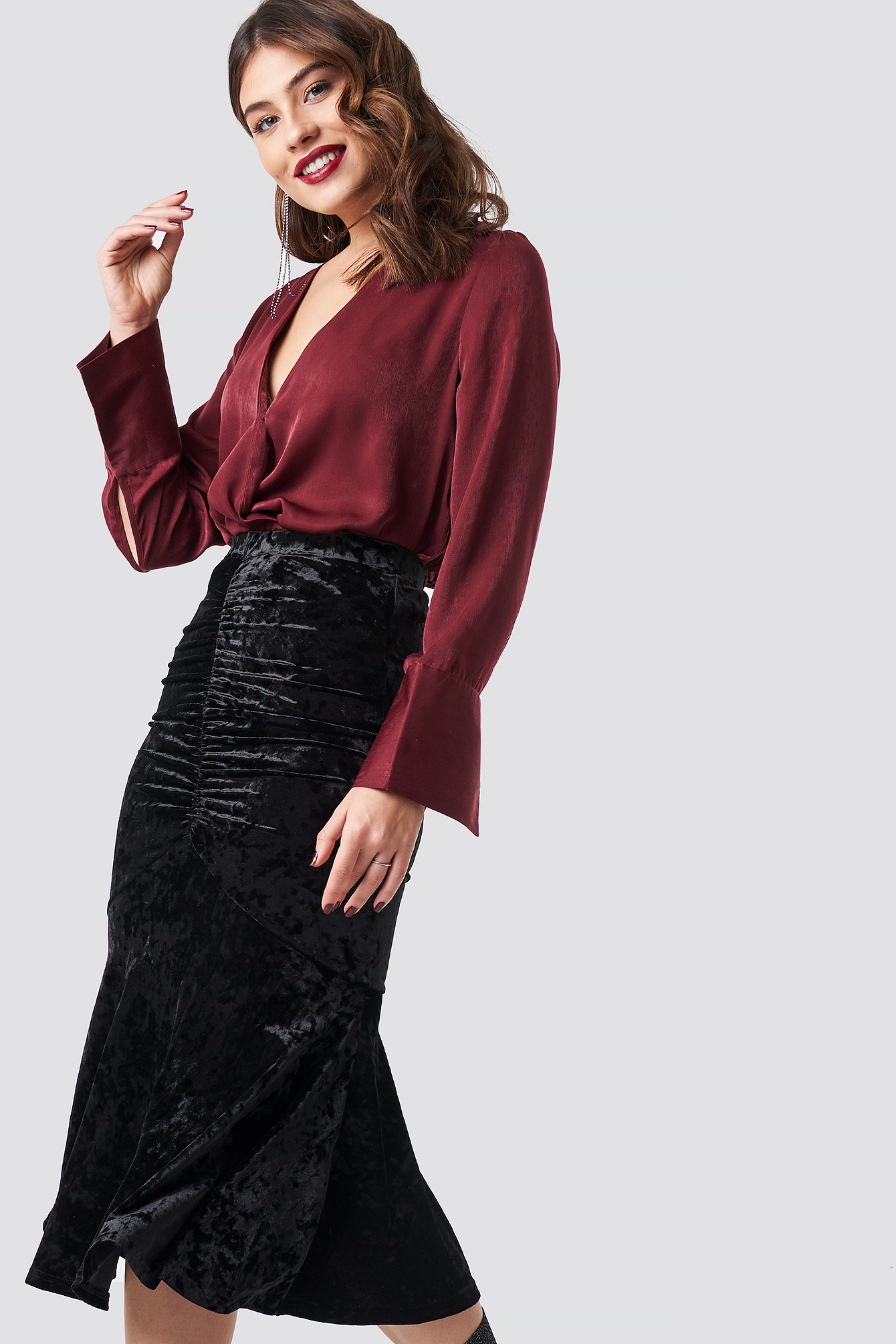 Velvet Ruched Skirt Black