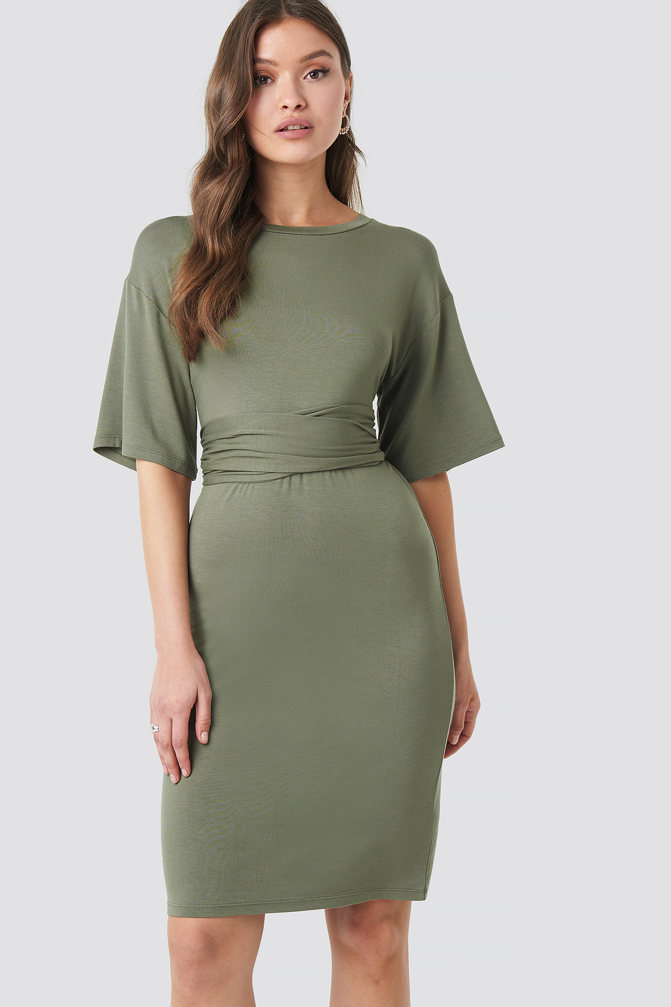 Wrapped Detail Jersey Dress Khaki
