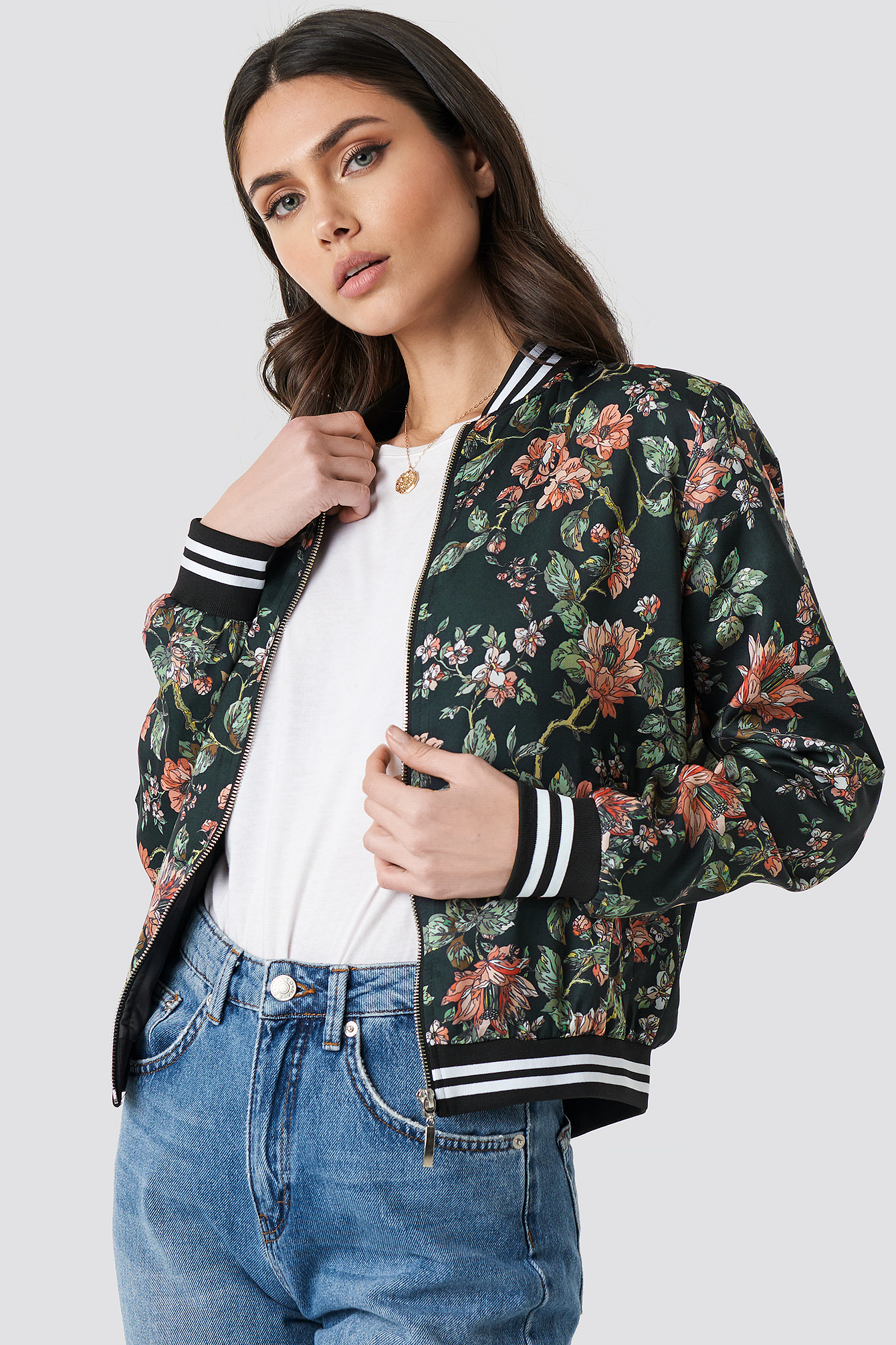 Dark Floral Bomber Jacket Flower Comb