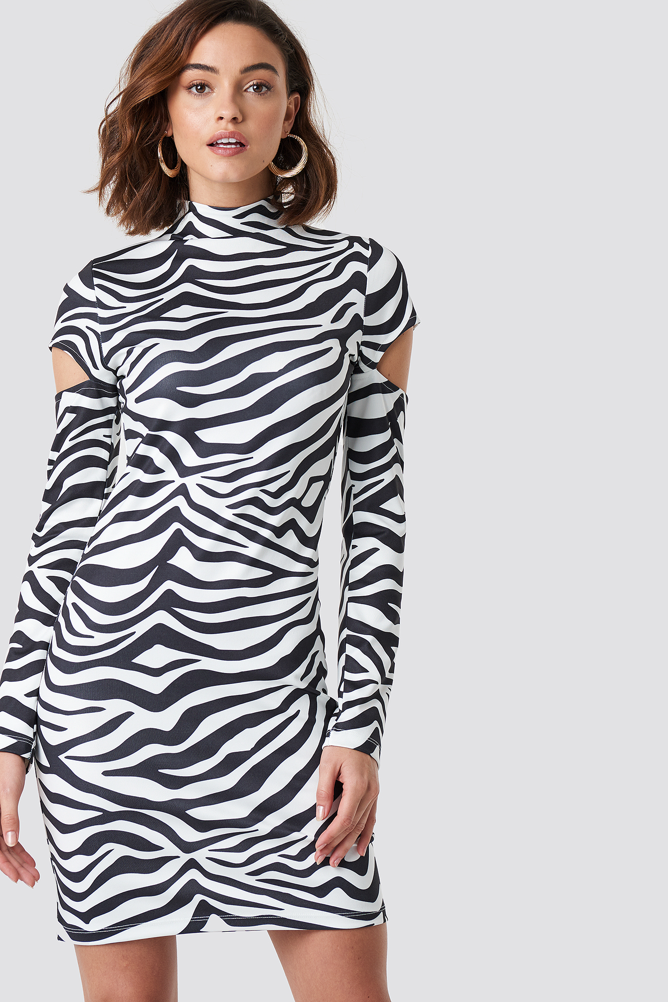 High Neck Cut Out Sleeve Dress Zebra