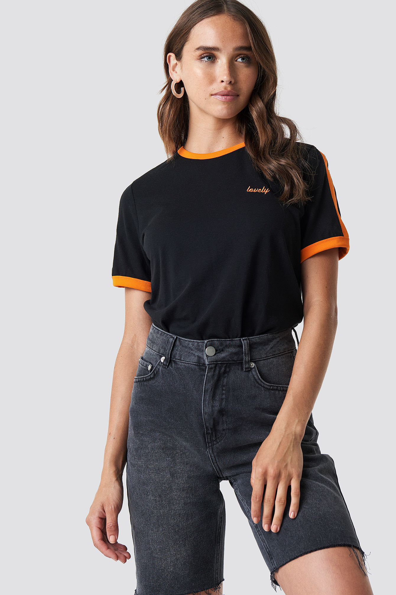 Black NA-KD Lovely Embroidery Tee