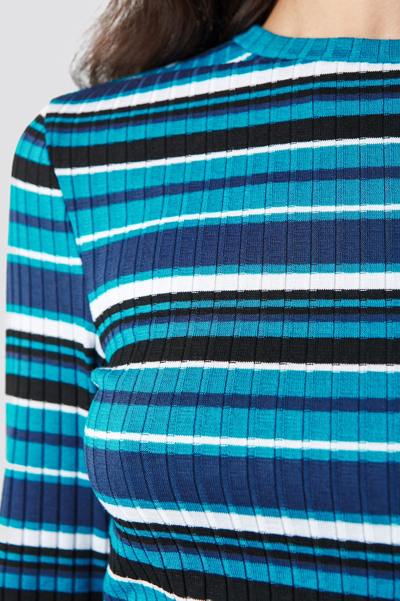 Turquoise Round Neck Striped Top