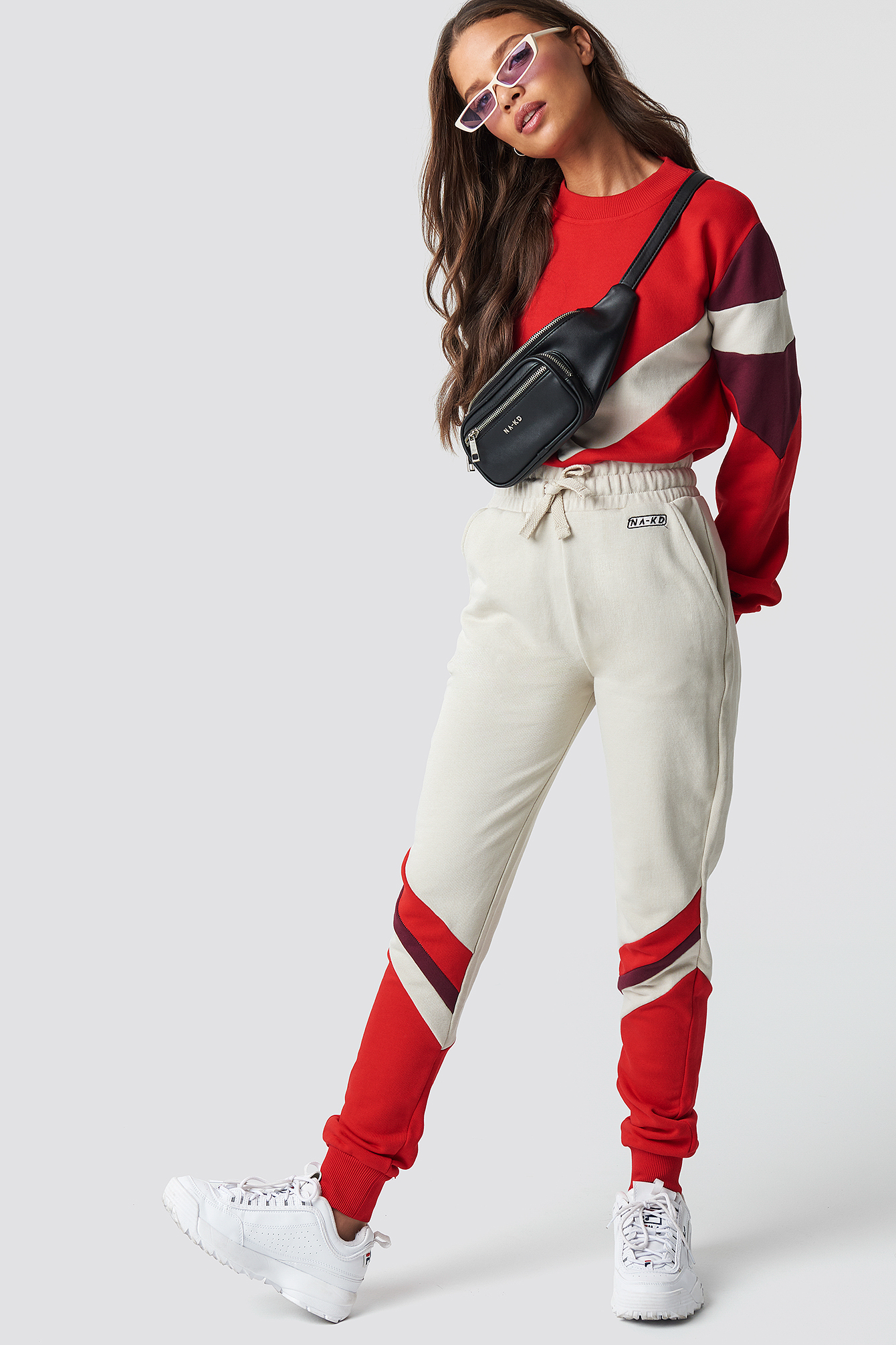 Stripe Blocked Sweatpants Light Beige