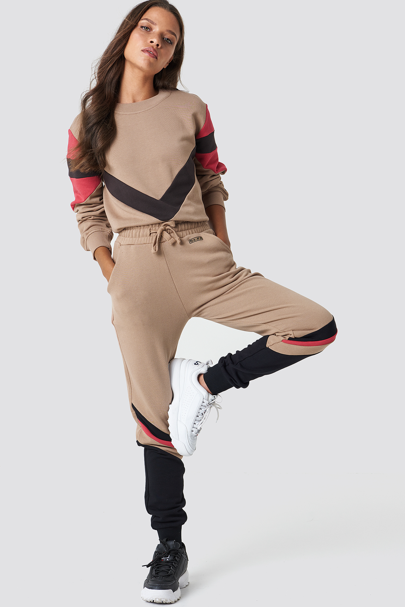 Stripe Blocked Sweatpants Golden Beige