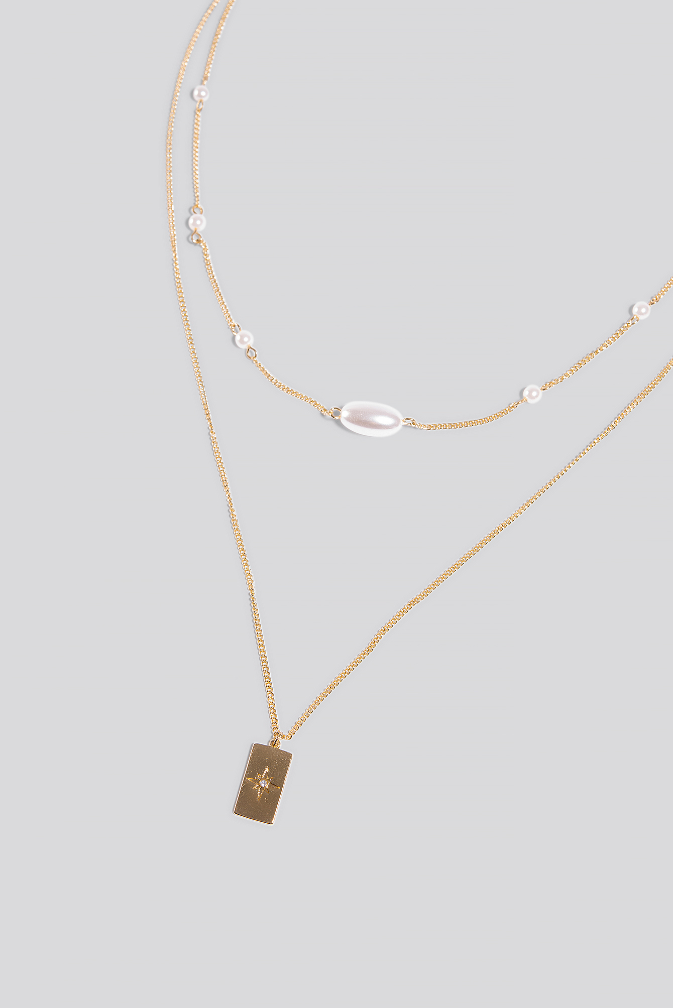 Double Chain Pearl Detail Necklace Gold