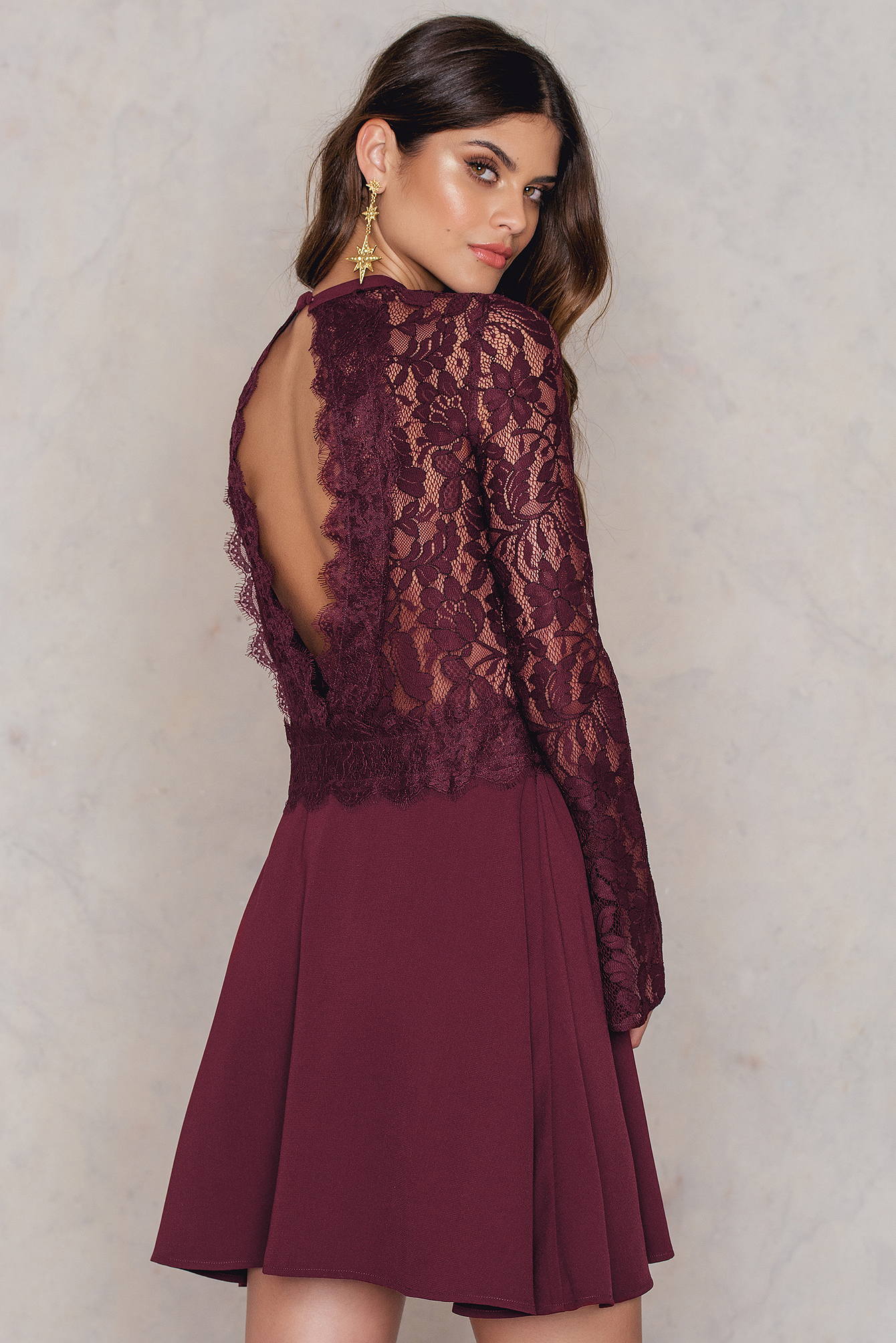 Romantic Lace Dress Wine Red
