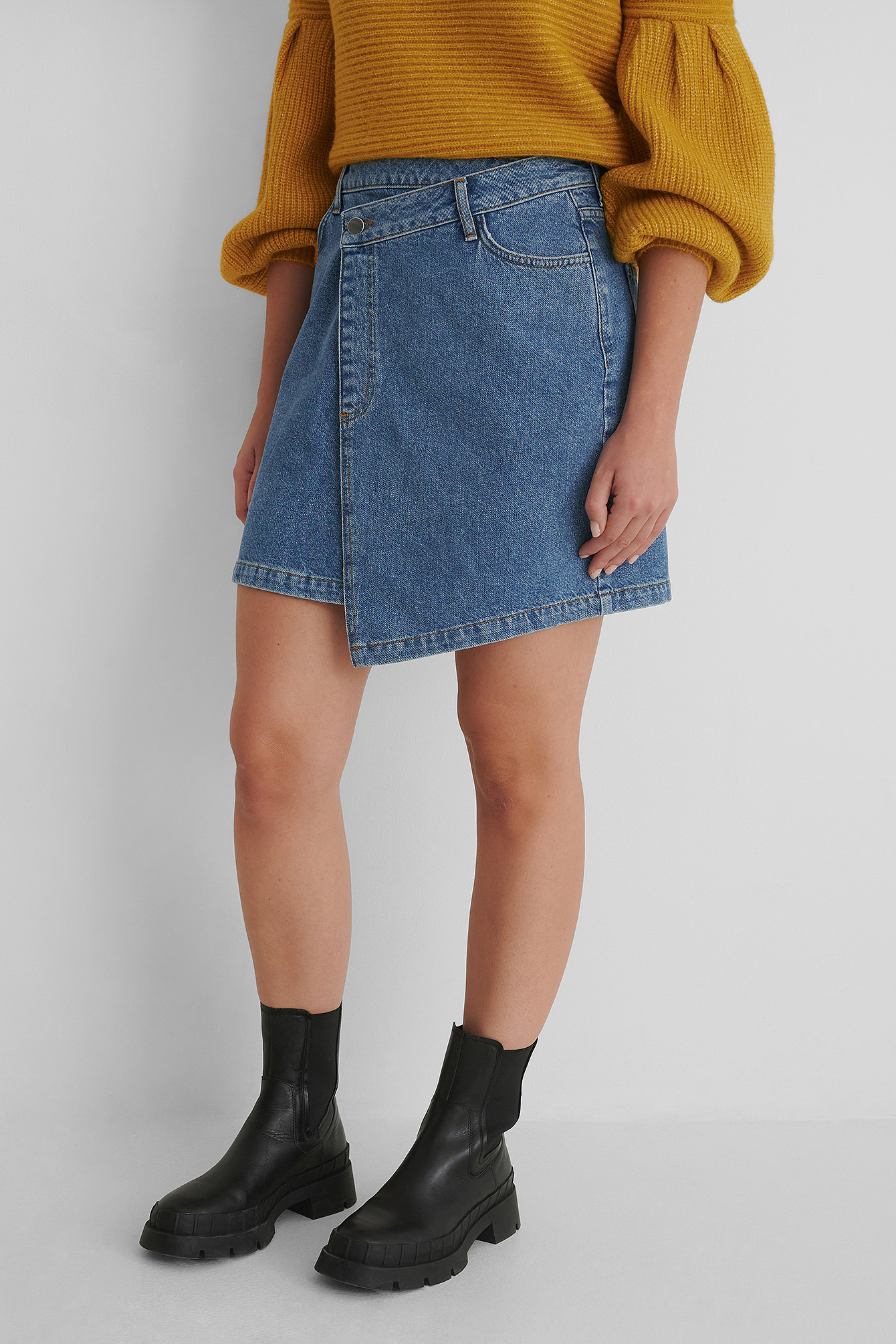 Kendal Asymmetric Waist Denim Mini Skirt