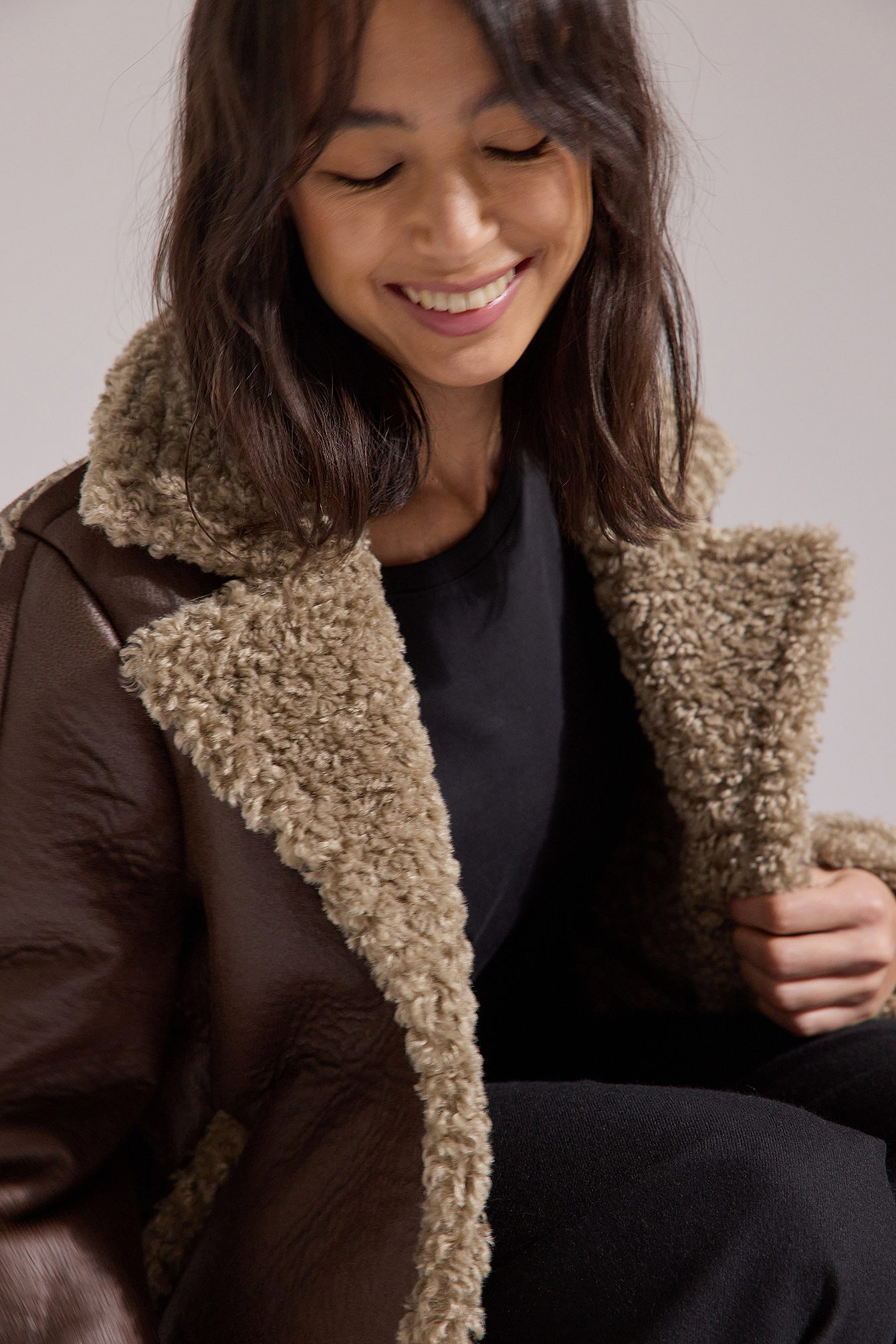 Faux Fur Detail Jacket Brown NAKD