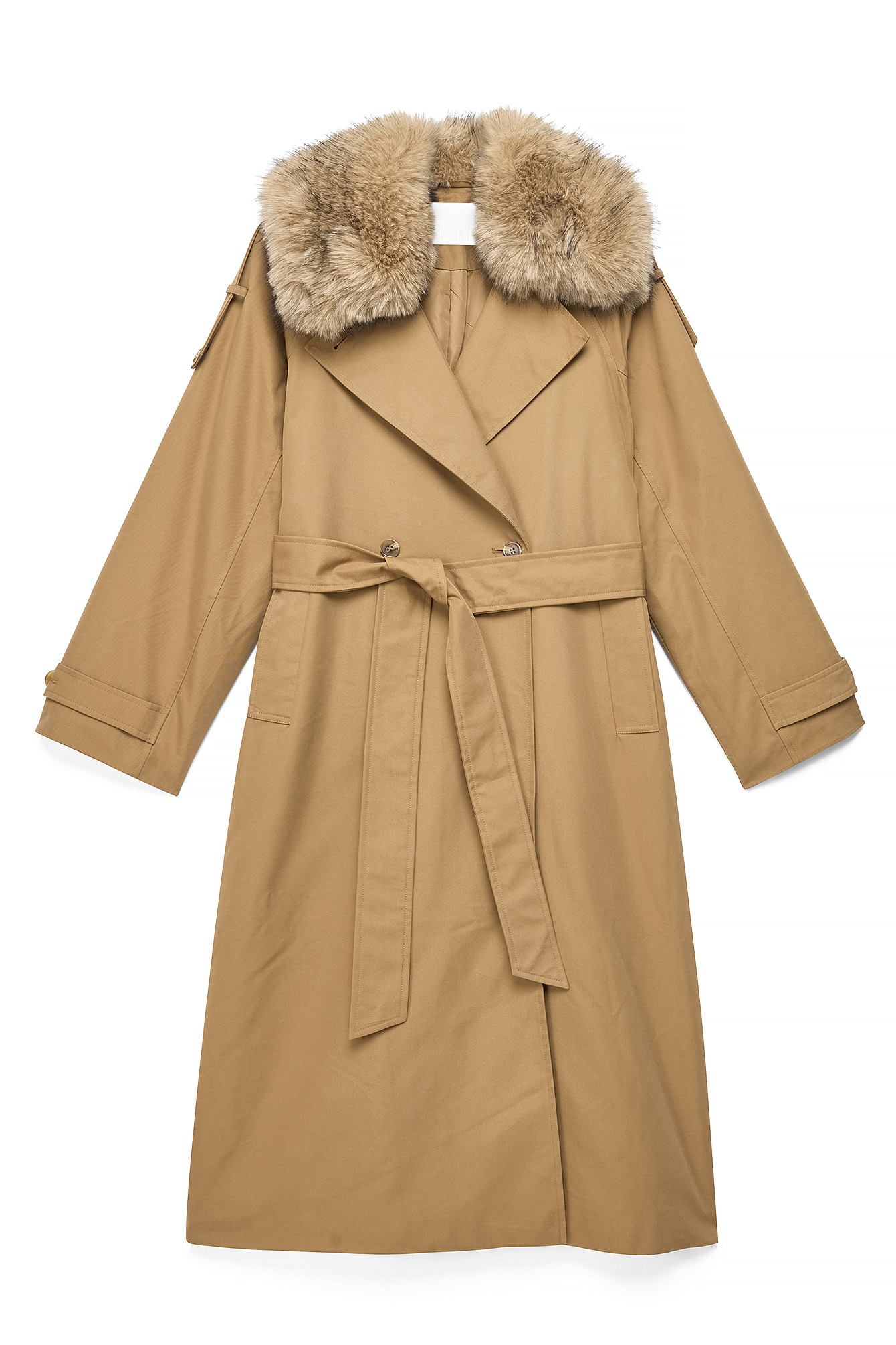 Beige Trenchcoat med fuskpälsdetalj