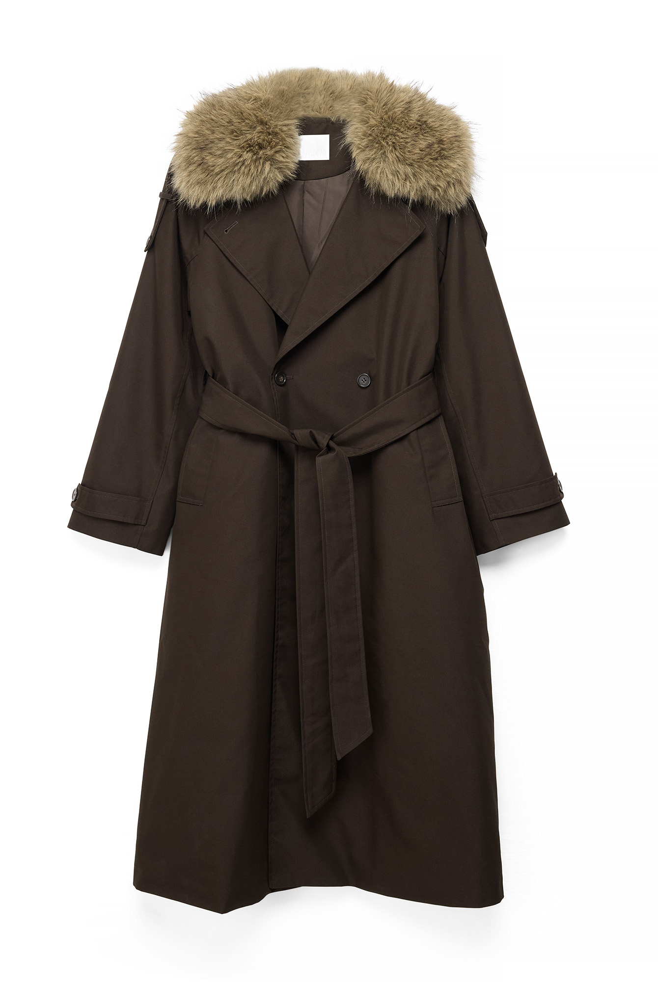 Dark Brown Faux Fur Detail Trenchcoat