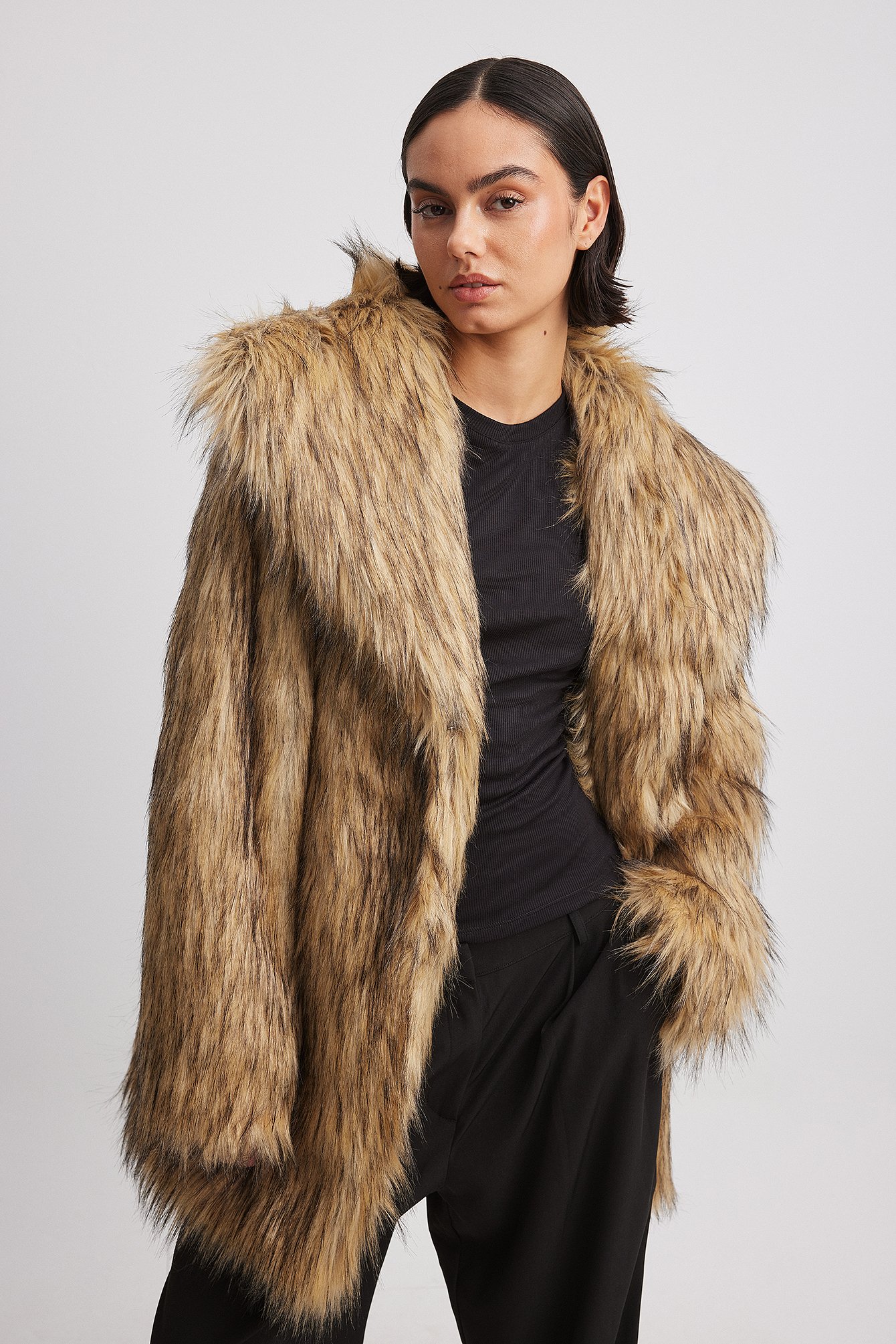 Fur Collar Na Kd Faux Fur Jacket Faux Fur Jacket Beige NA-KD