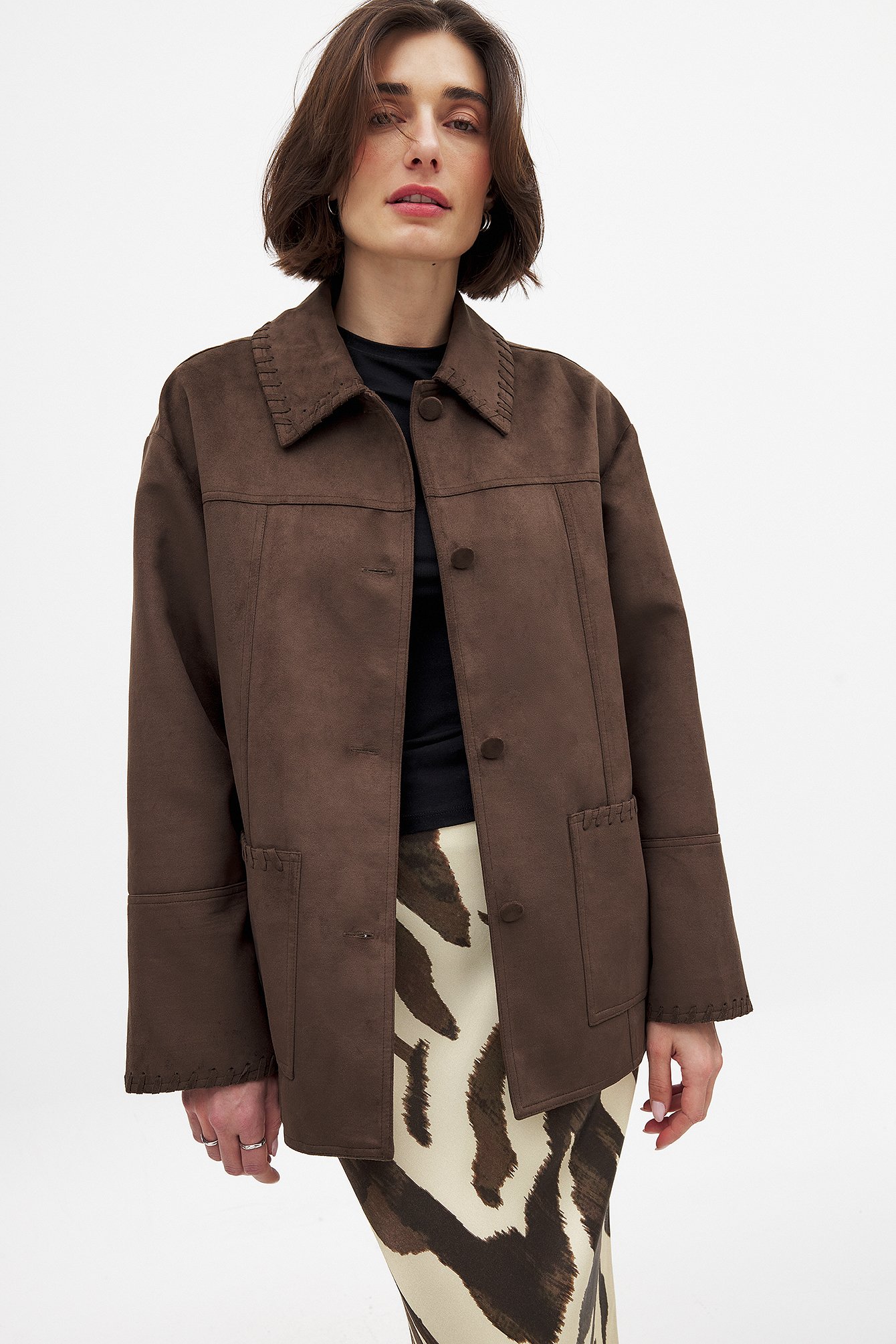 NA-KD Faux Suede Seam Detail Jacket - Faux-leather Jackets - Brown - EU 32 - NA-KD / NAKD