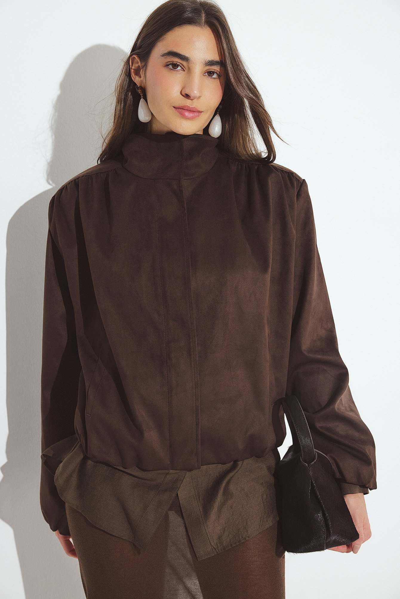 NA-KD Faux Suede Shoulder Detail Jacket - Faux-leather Jackets - Brown - EU 36 - NA-KD / NAKD