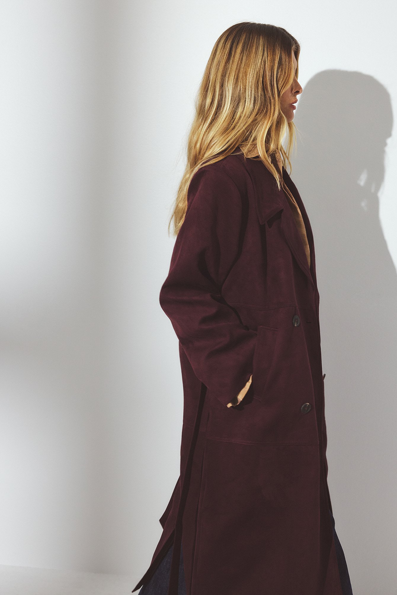 NA-KD Faux Suede Oversized Trenchcoat - Trenchcoats - Burgundy - EU 32 - NA-KD / NAKD