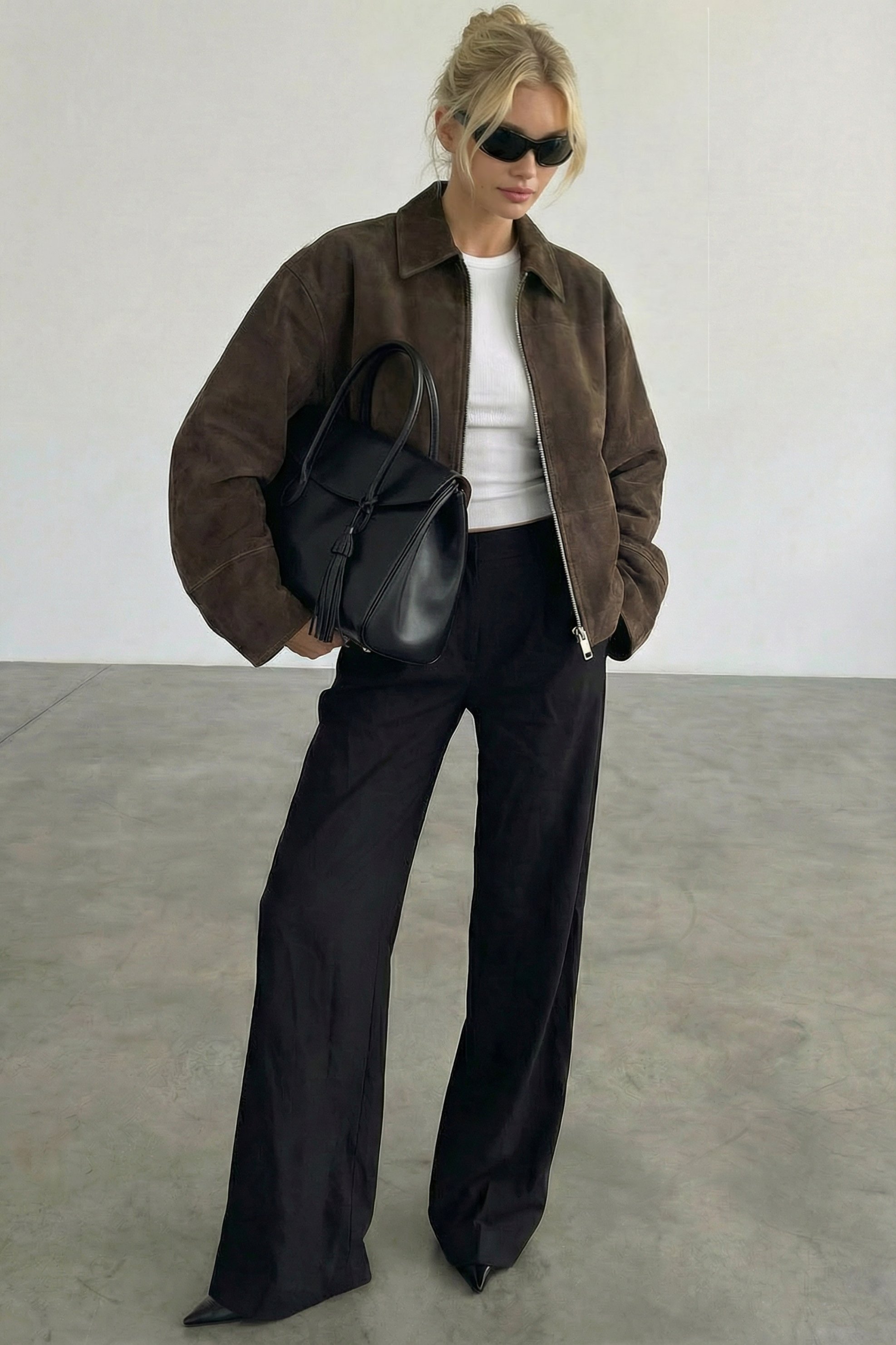 Faux Suede Zip Jacket Brown | NA-KD