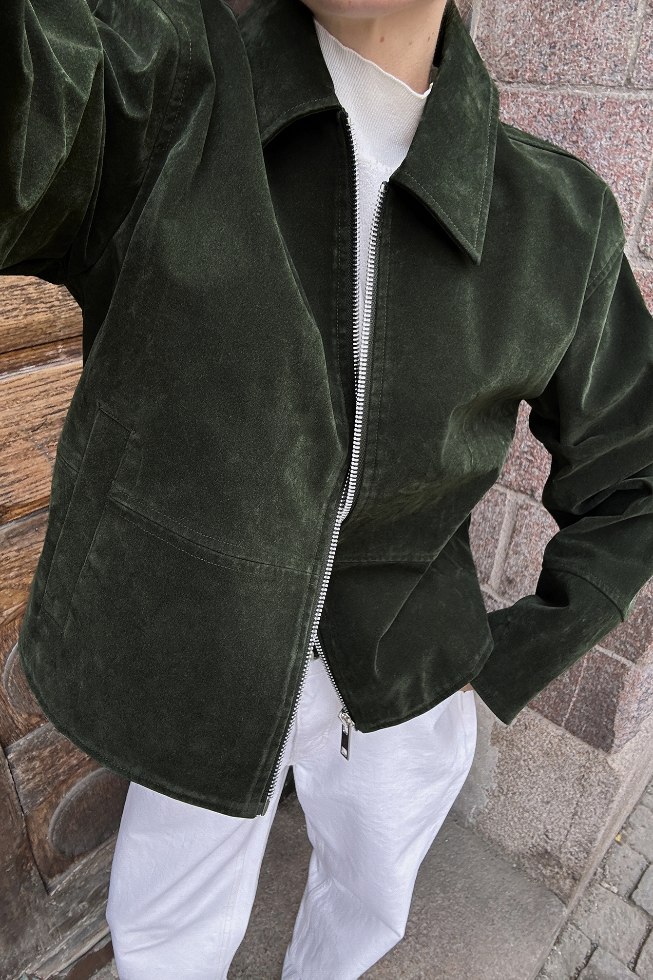 Faux Suede Zip Jacket Green | NA-KD