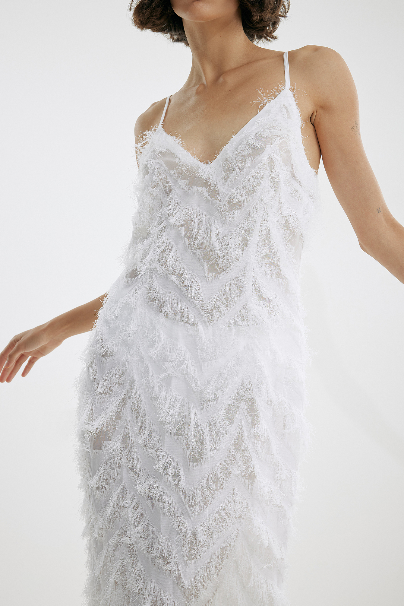 Josefine HJ x NA-KD Feather Maxi Dress - White