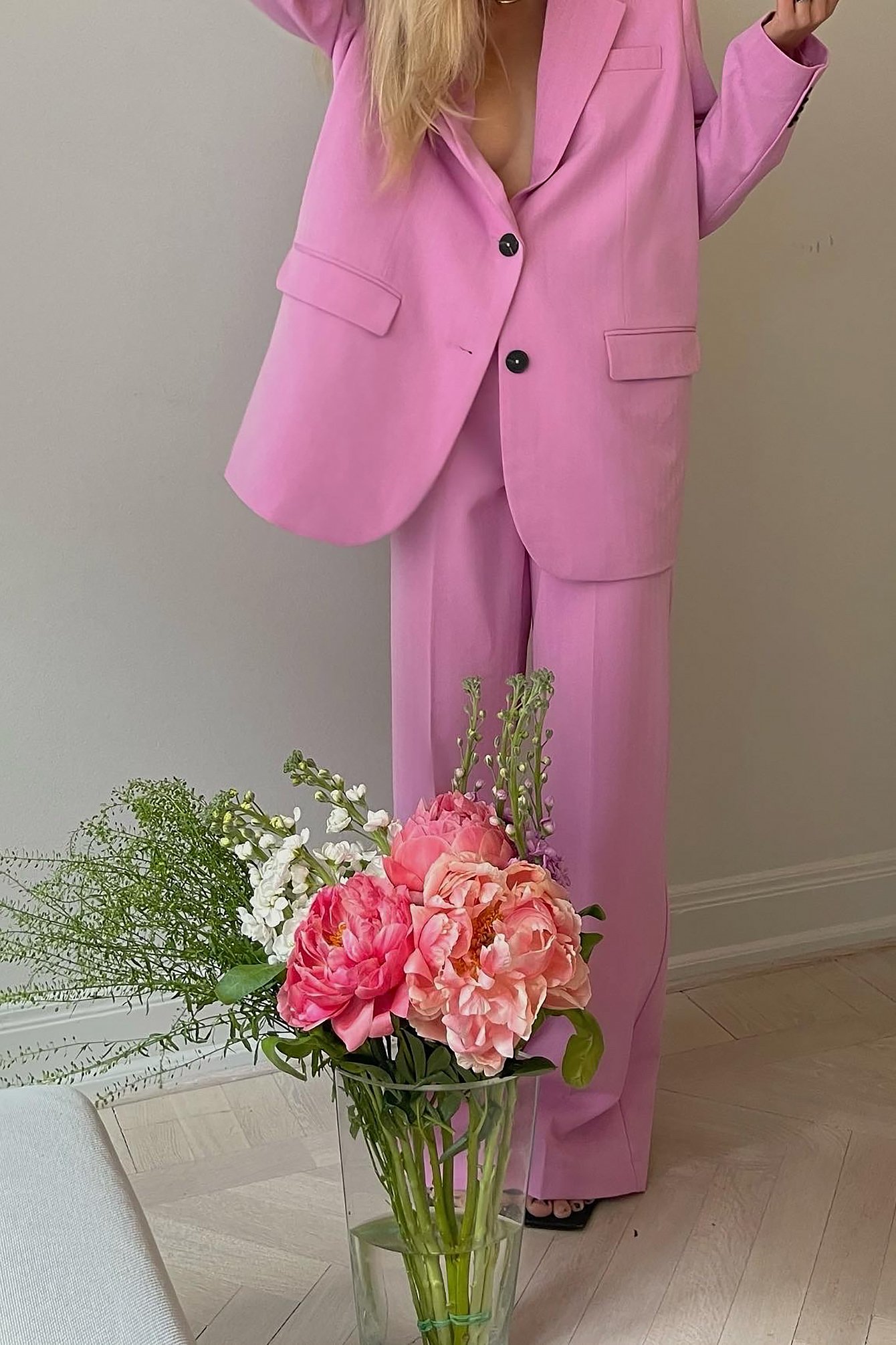 Pink Heavy High Waist Suit Pants