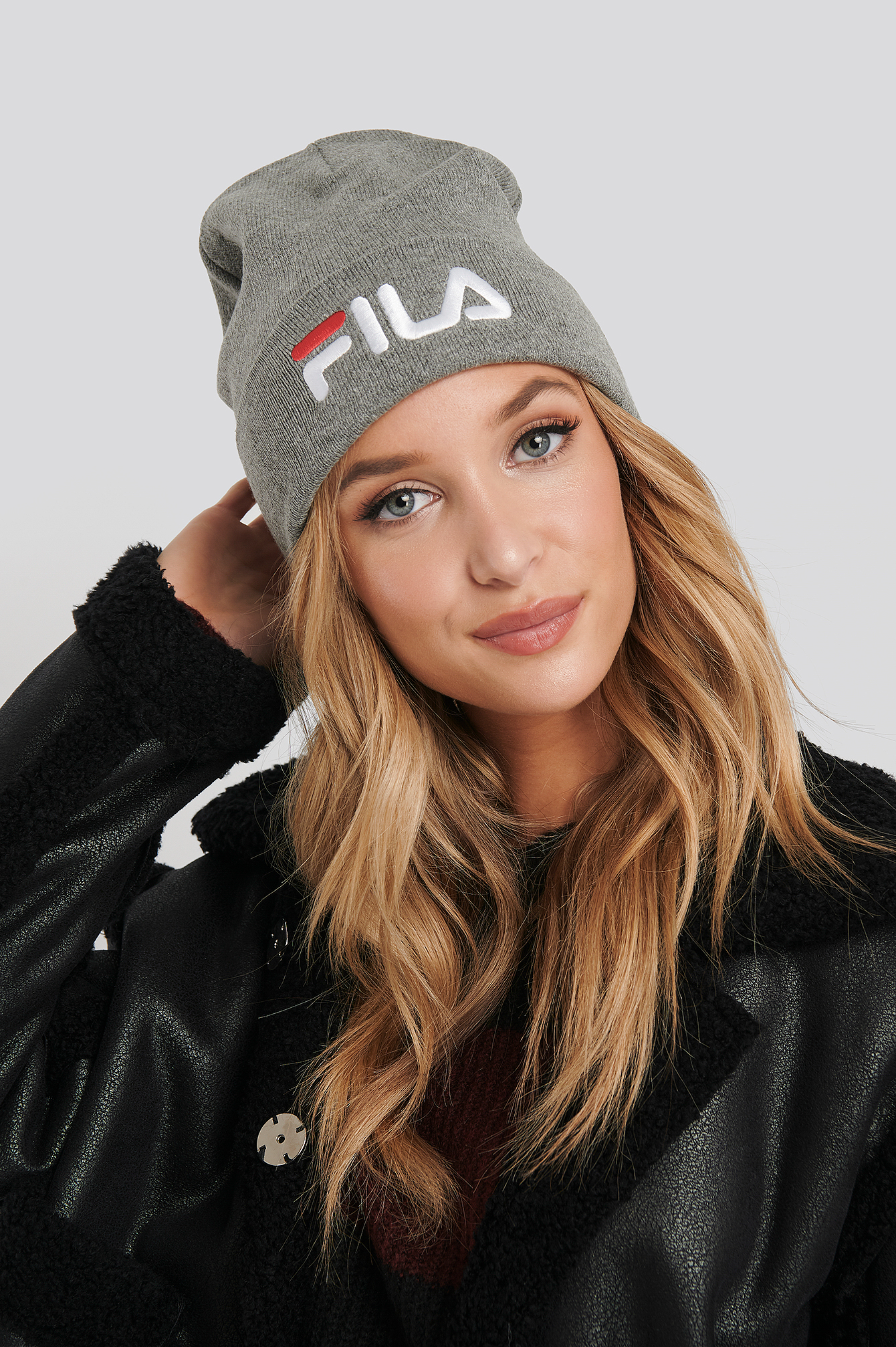 Slouchy Beanie Leniar Logo Light Grey Melange