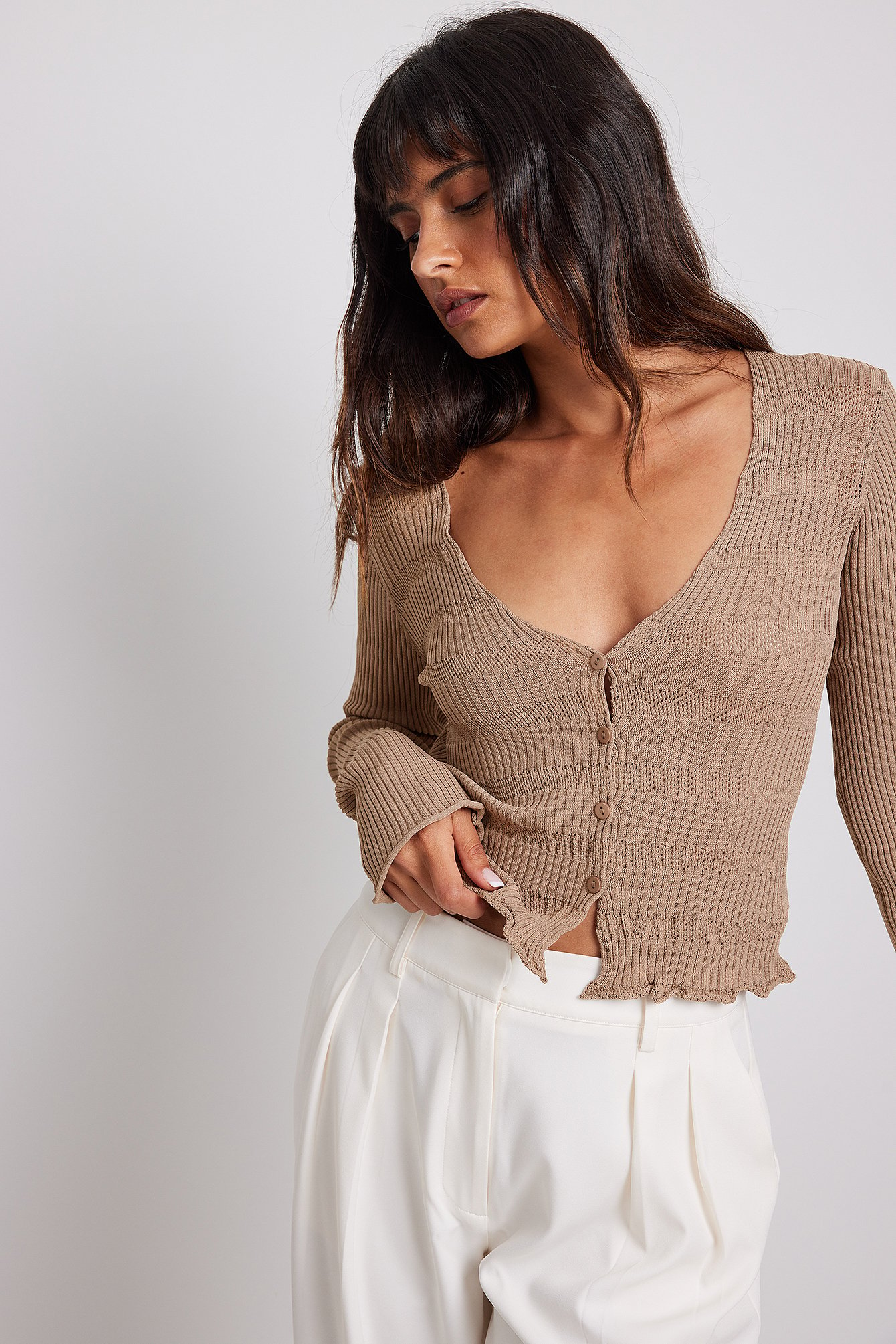 Brown Fine Knitted Buttoned Cardigan