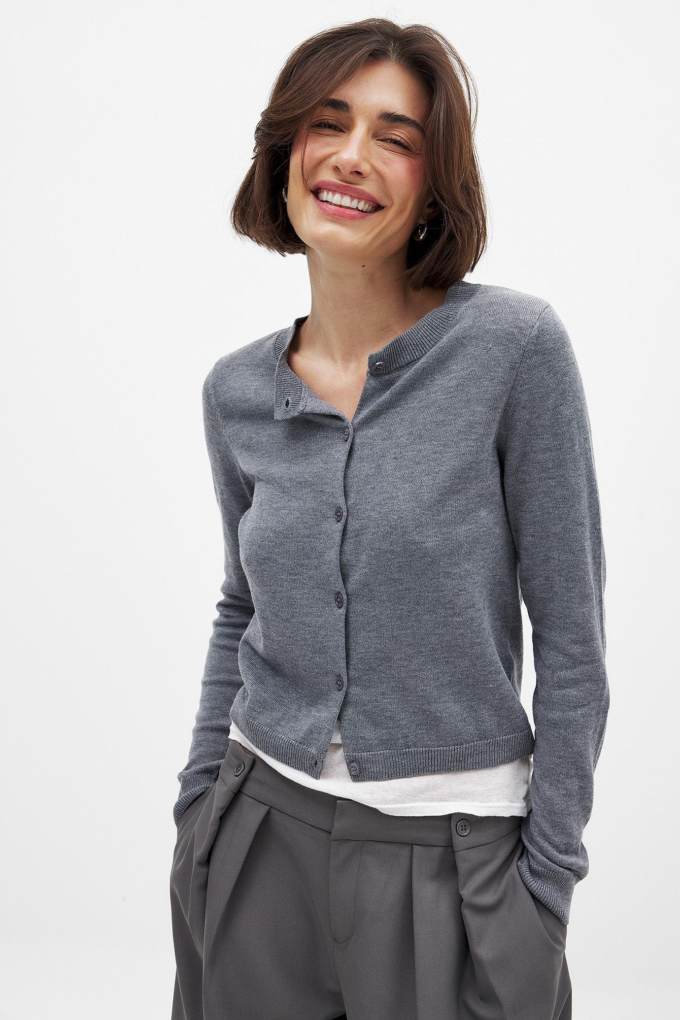 NA-KD Feiner Strickcardigan - Cardigans - Grau - Large - NA-KD / NAKD