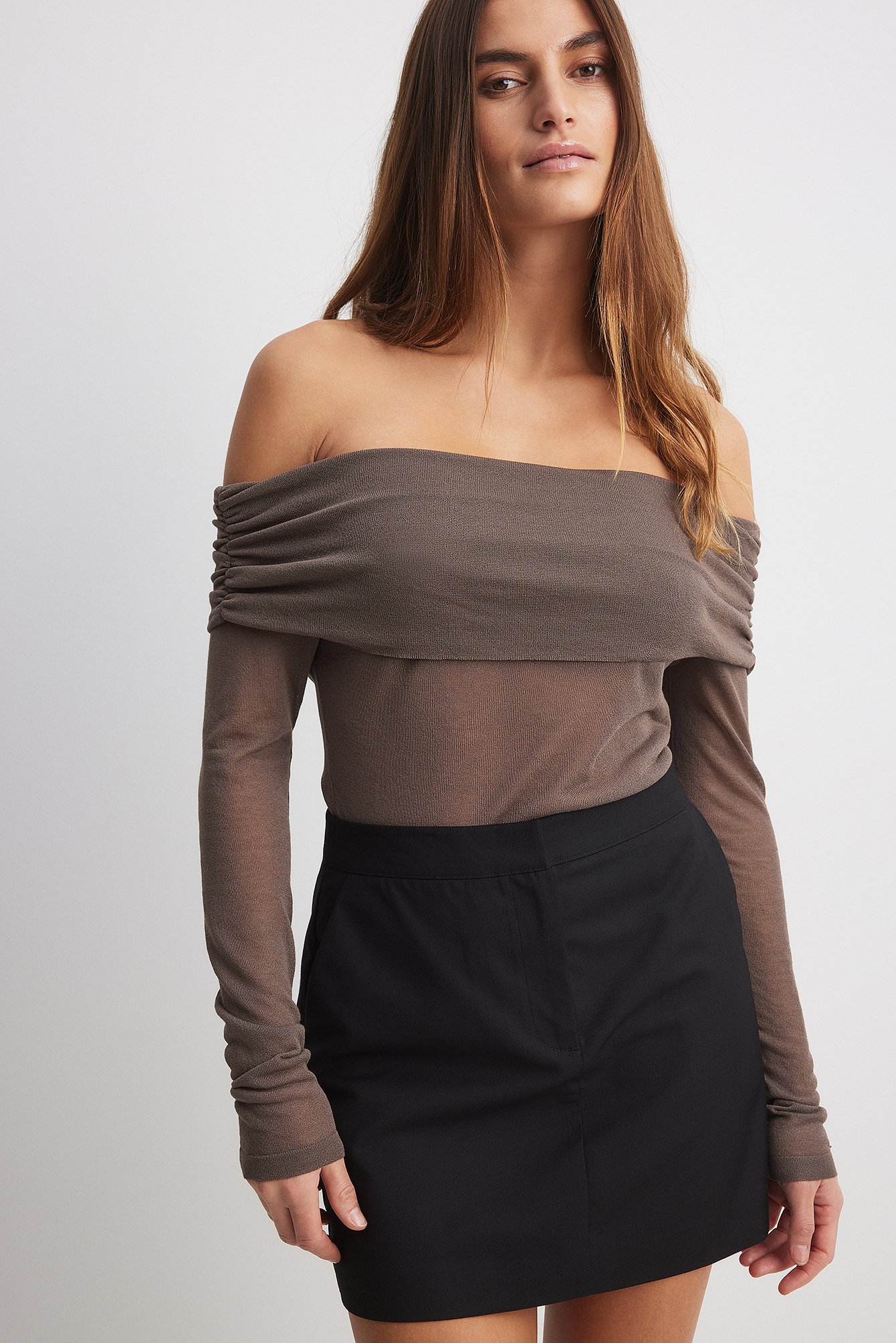 Fine Knitted Draped Top Brown | NA-KD