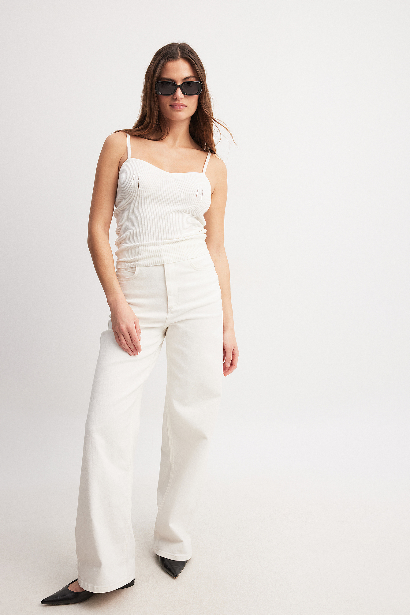 NA-KD Fine Knitted Heartshape Top - Summer Tops - Offwhite - XX-Large - NA-KD / NAKD