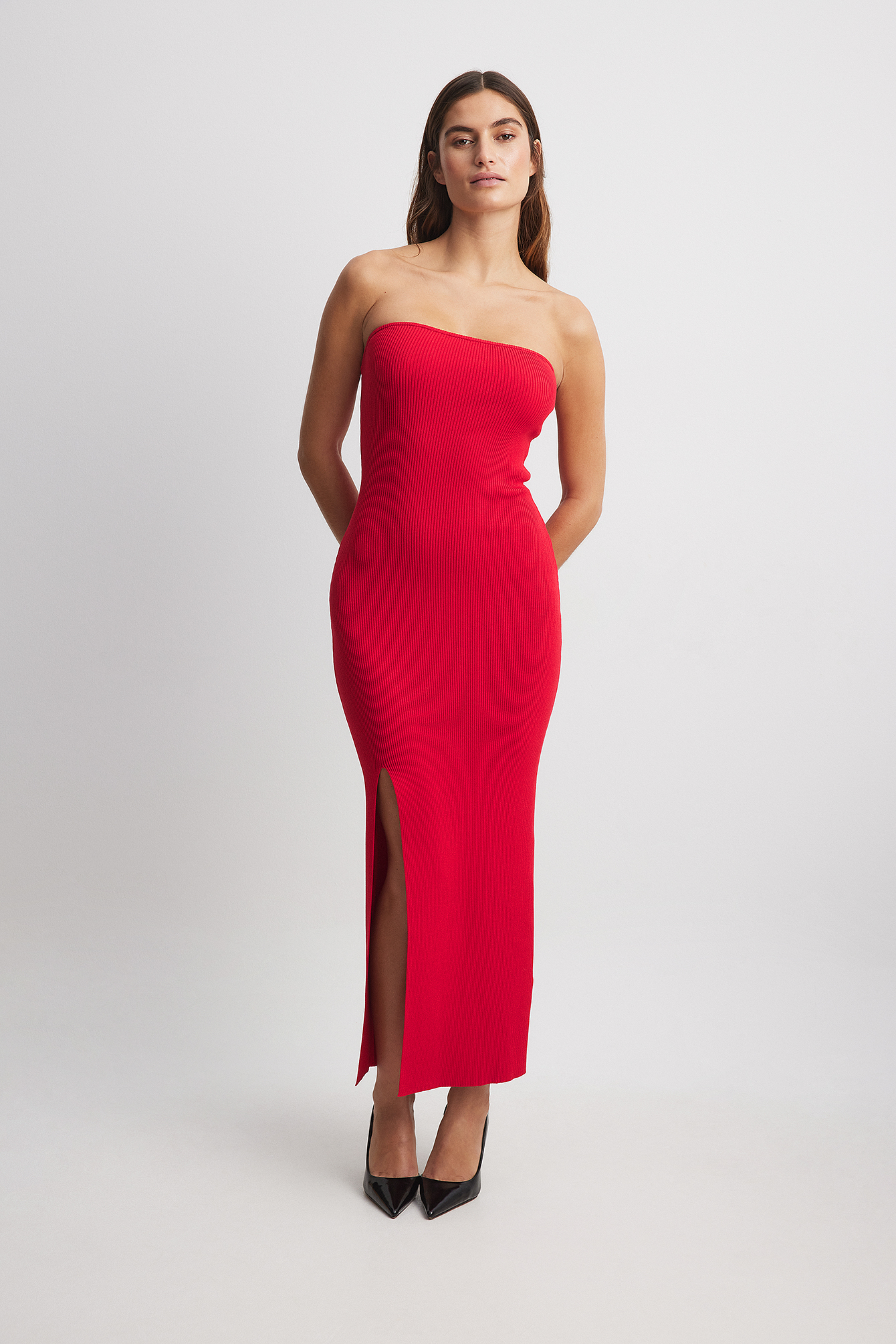Fine Knitted High Slit Tube Dress Red NA-KD - Main Image