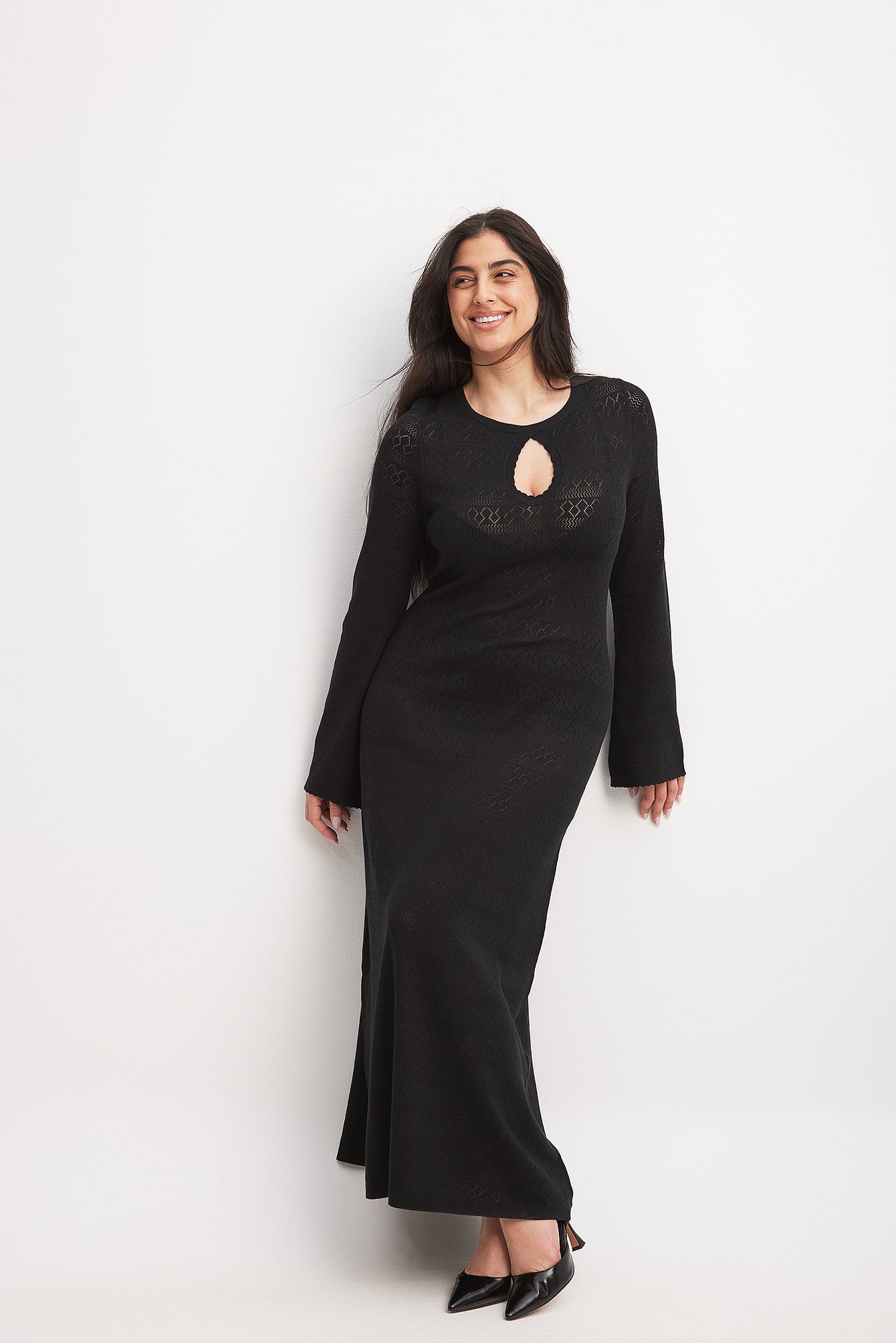 Fine Knitted Key Hole Maxi Dress Black | NA-KD Fine Knitted Key Hole Maxi Dress Black | NA-KD