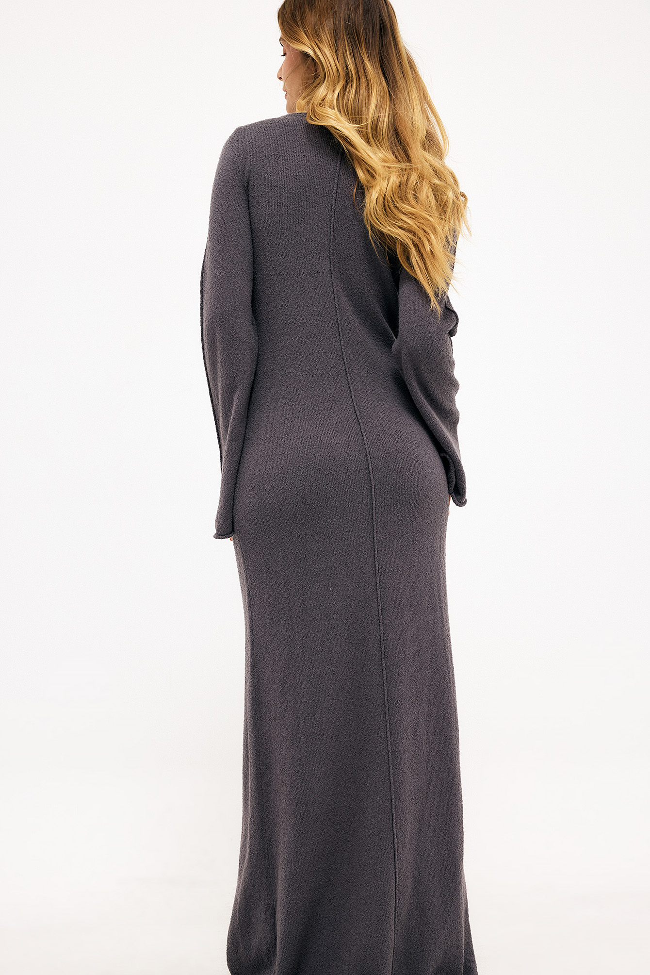 Knitted Ribbed Maxi Dress Brown