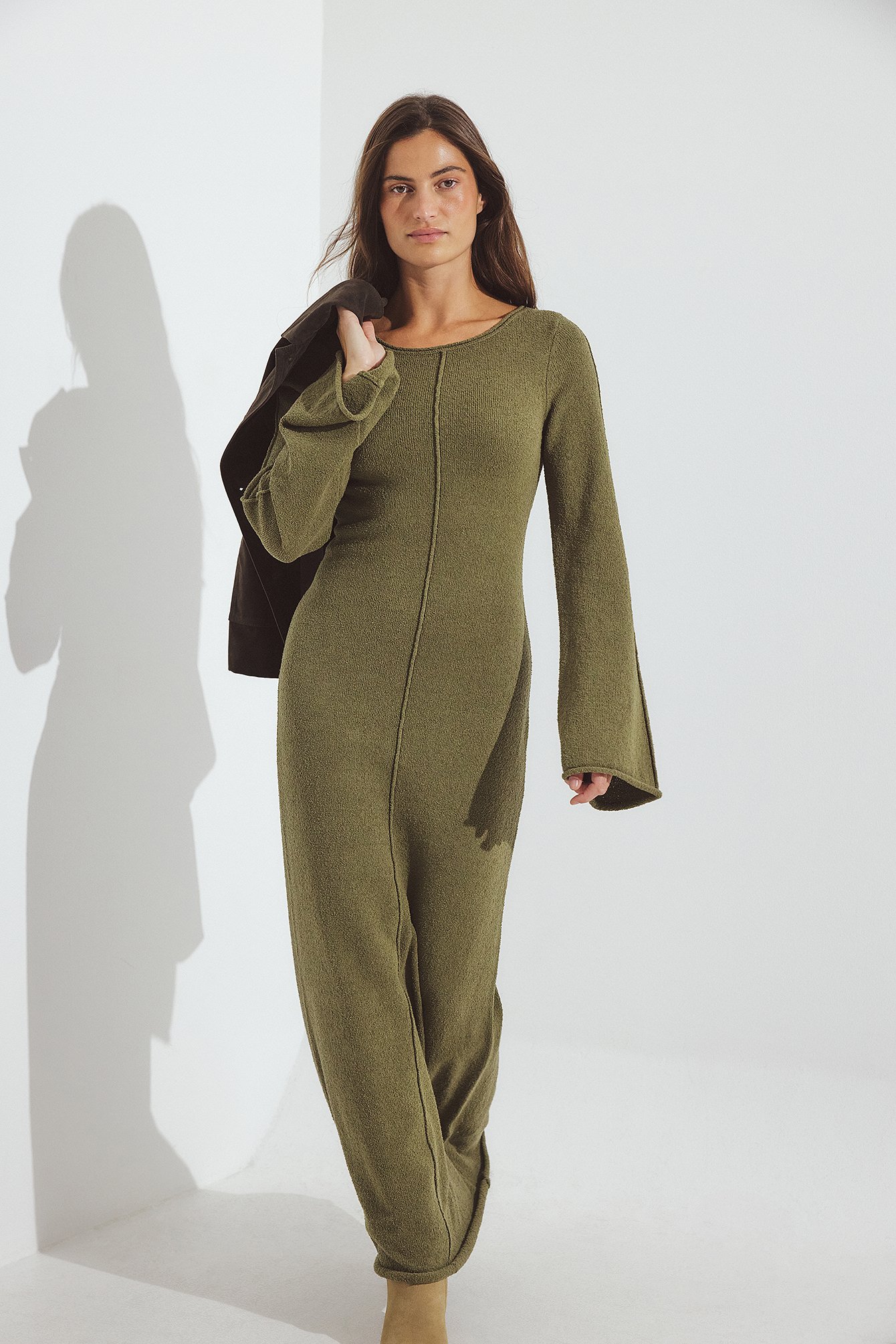 NA-KD Fine Knitted Maxi Dress - Christmas Dresses - Green - XS (EU 32) - NA-KD / NAKD