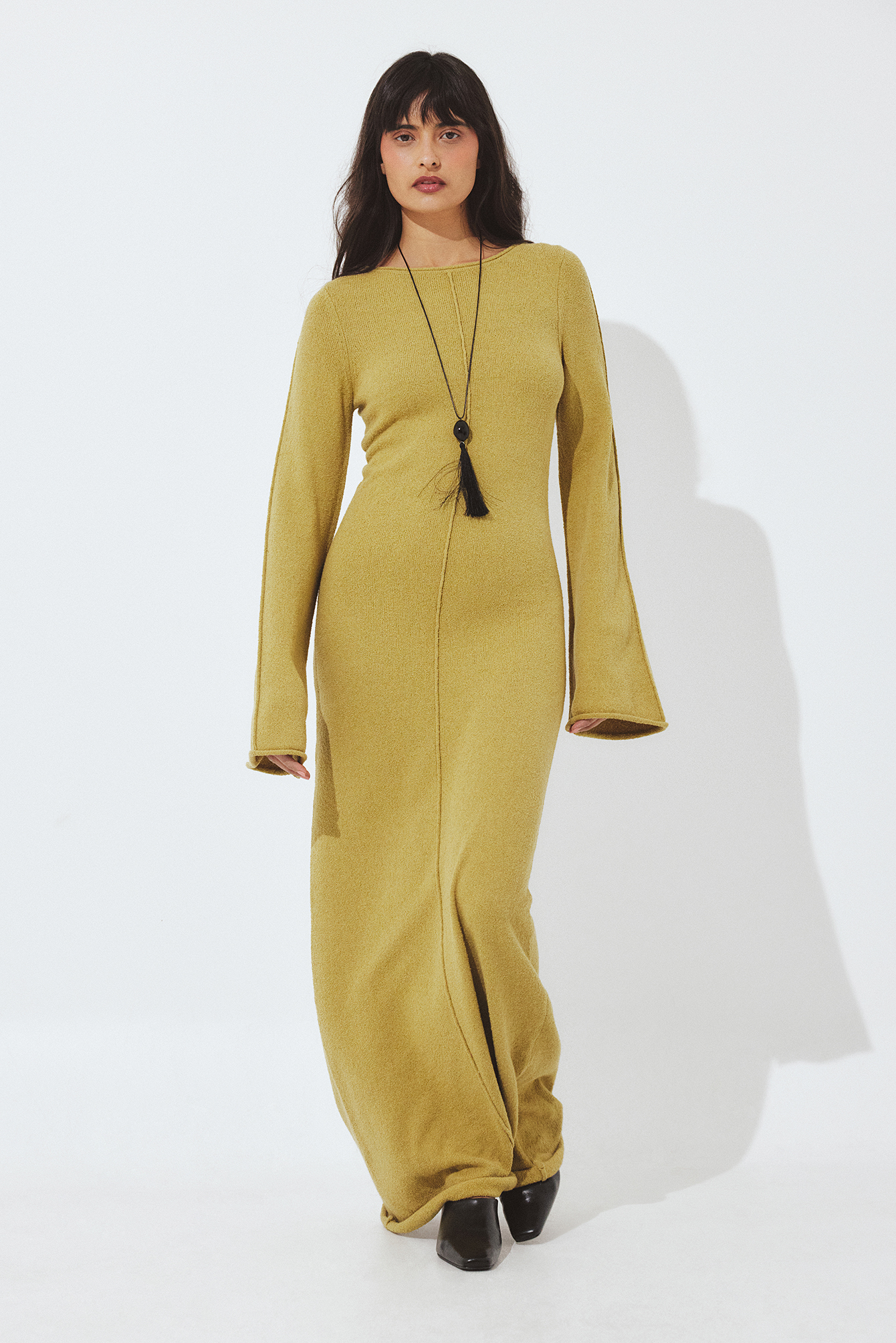 Knitted Round Neck Frill Maxi Dress Offwhite | NA-KD Knitted Round Neck Frill Maxi Dress Offwhite | NA-KD