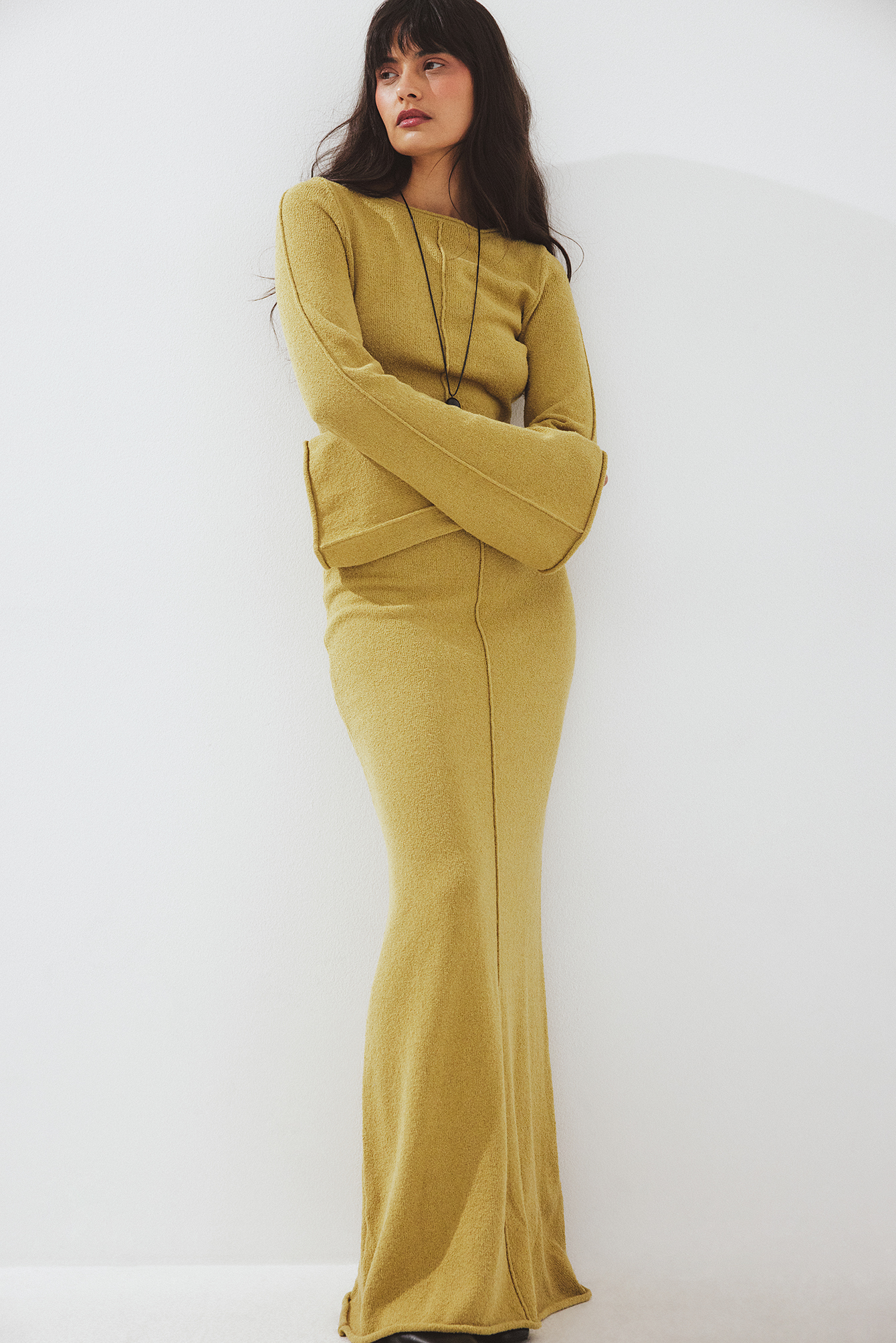 Long Sleeve Plisse Maxi Dress Yellow | NA-KD