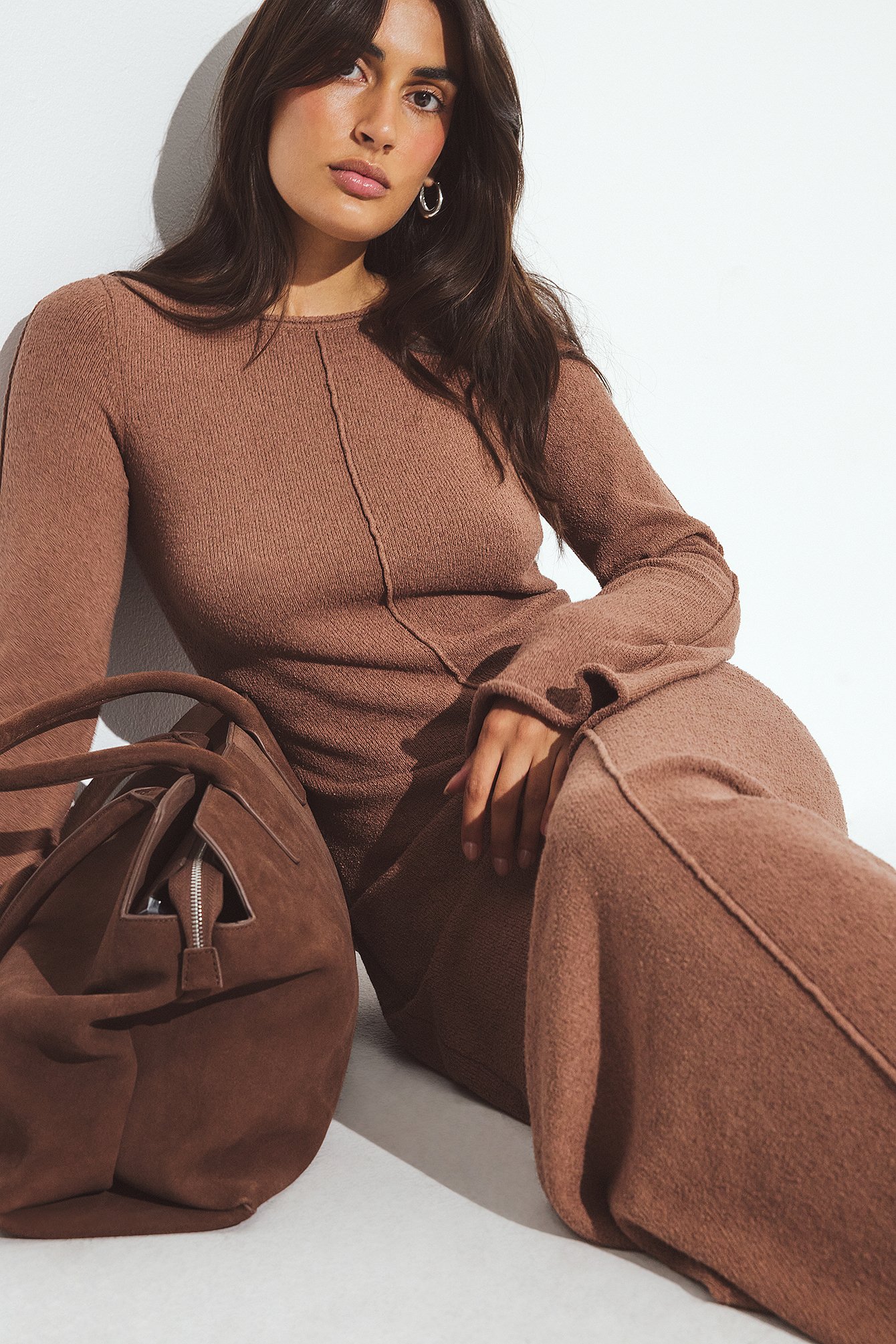 NA-KD Fine Knitted Maxi Dress - Christmas Dresses - Brown - L (EU 42-44) - NA-KD / NAKD