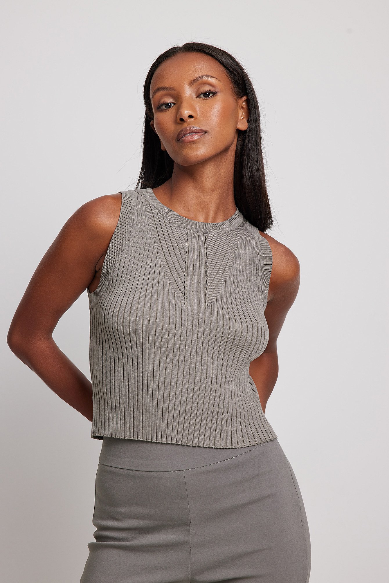 Grey Fine Knitted Rib Top