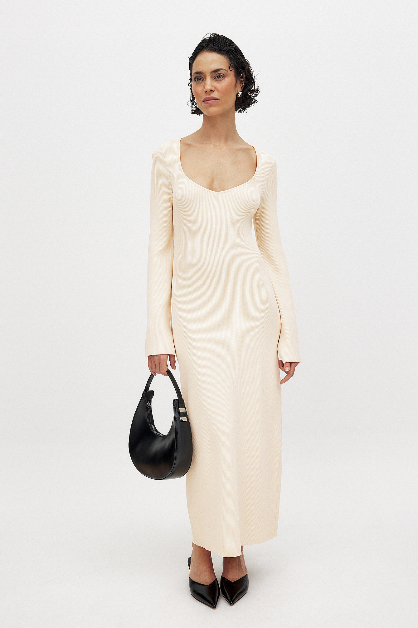 Knitted trumpet long sleeves slim fit dress