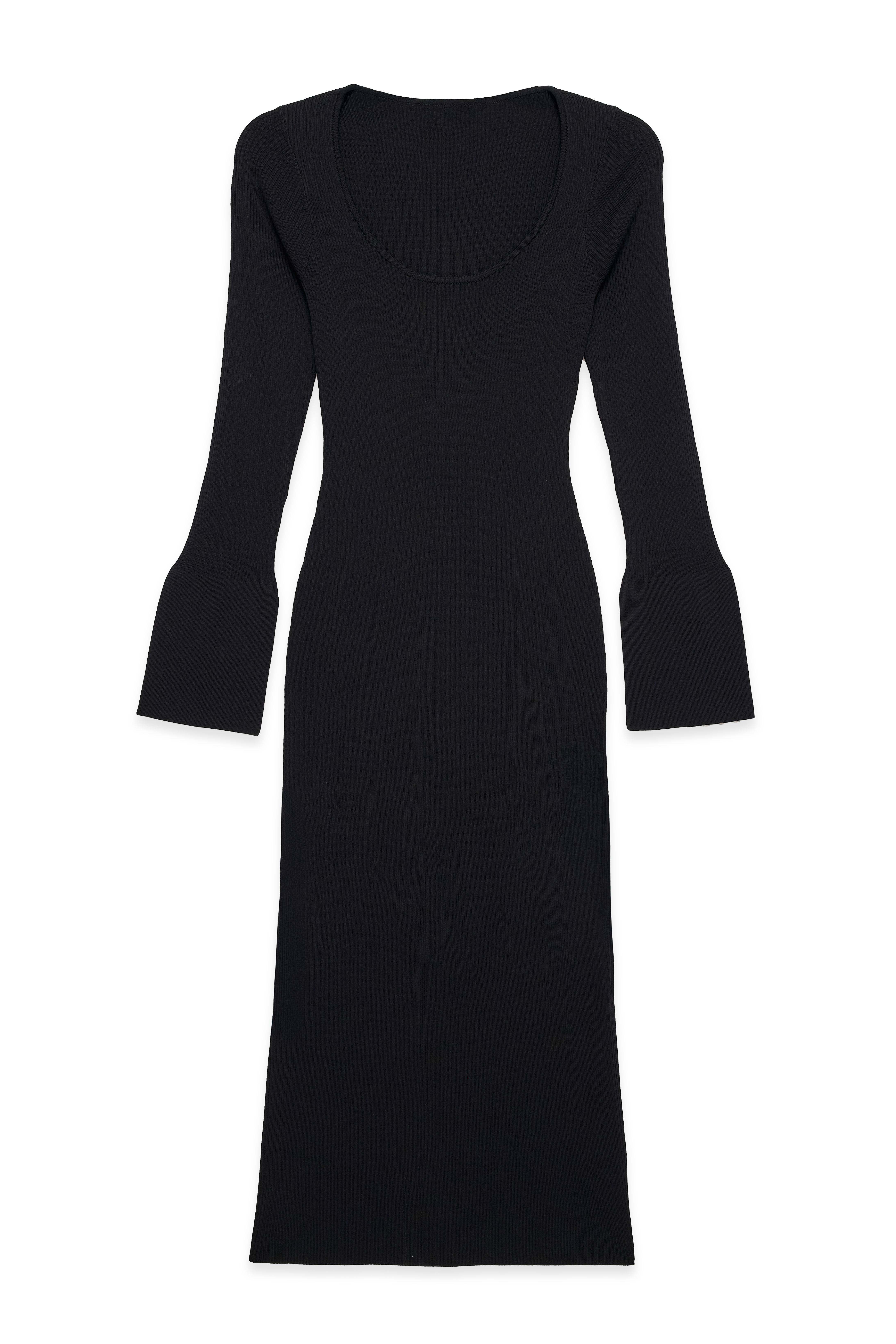 flare sleeve knit midi dress Green Ribbed Midi Dress