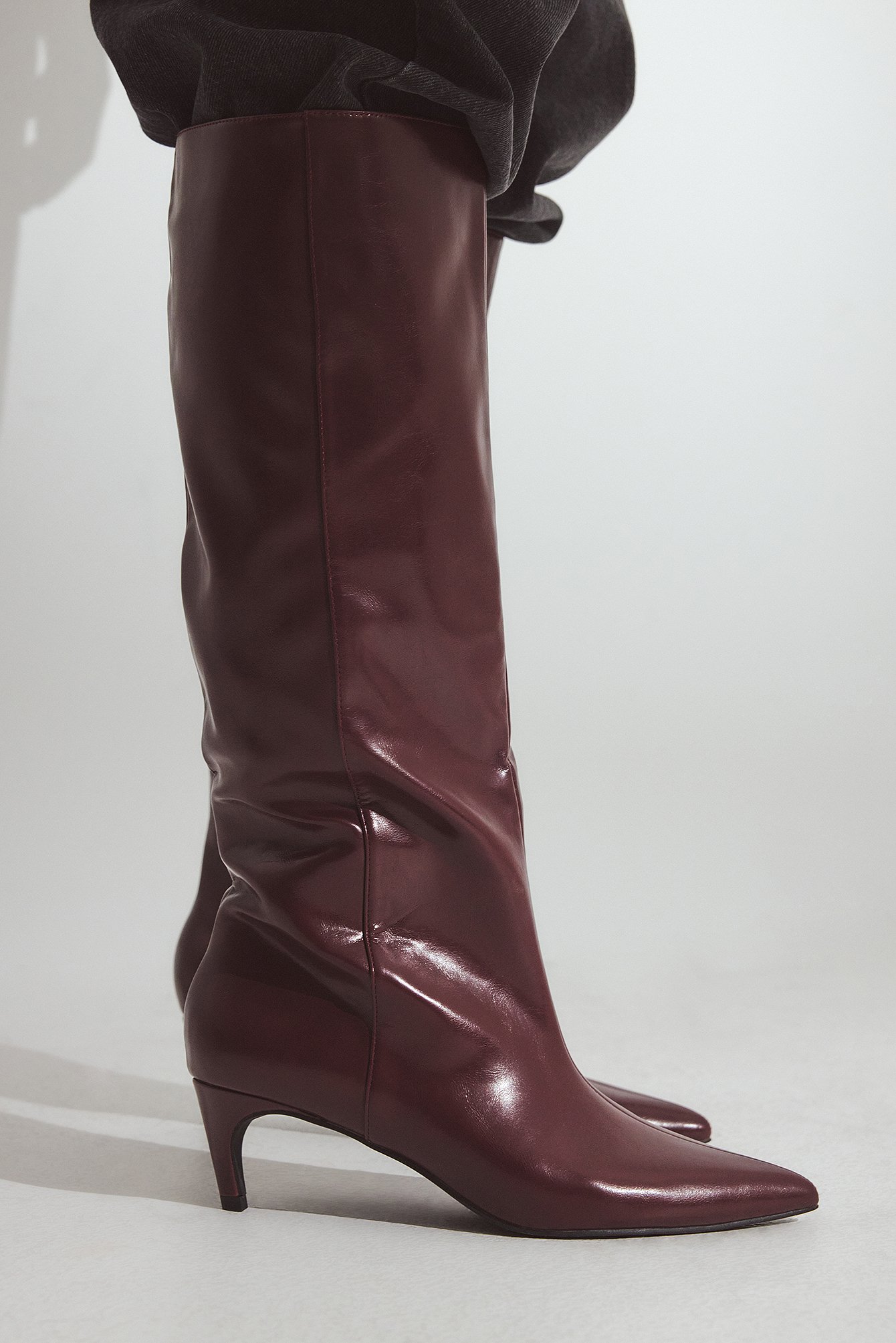 NA-KD Fitted Knee High Boots - Boots - Burgundy - EU 36 - NA-KD / NAKD