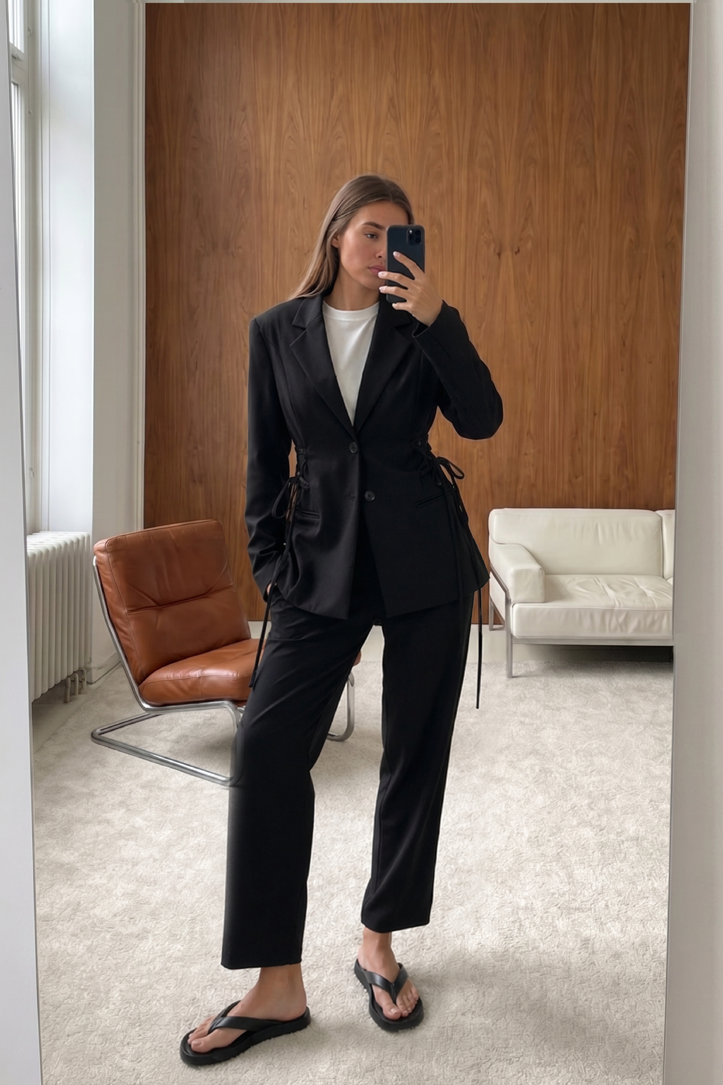 slim fit dress slacks Pilar Vegan Leather Tie-Front Dress Black / Regular / XL main image 1