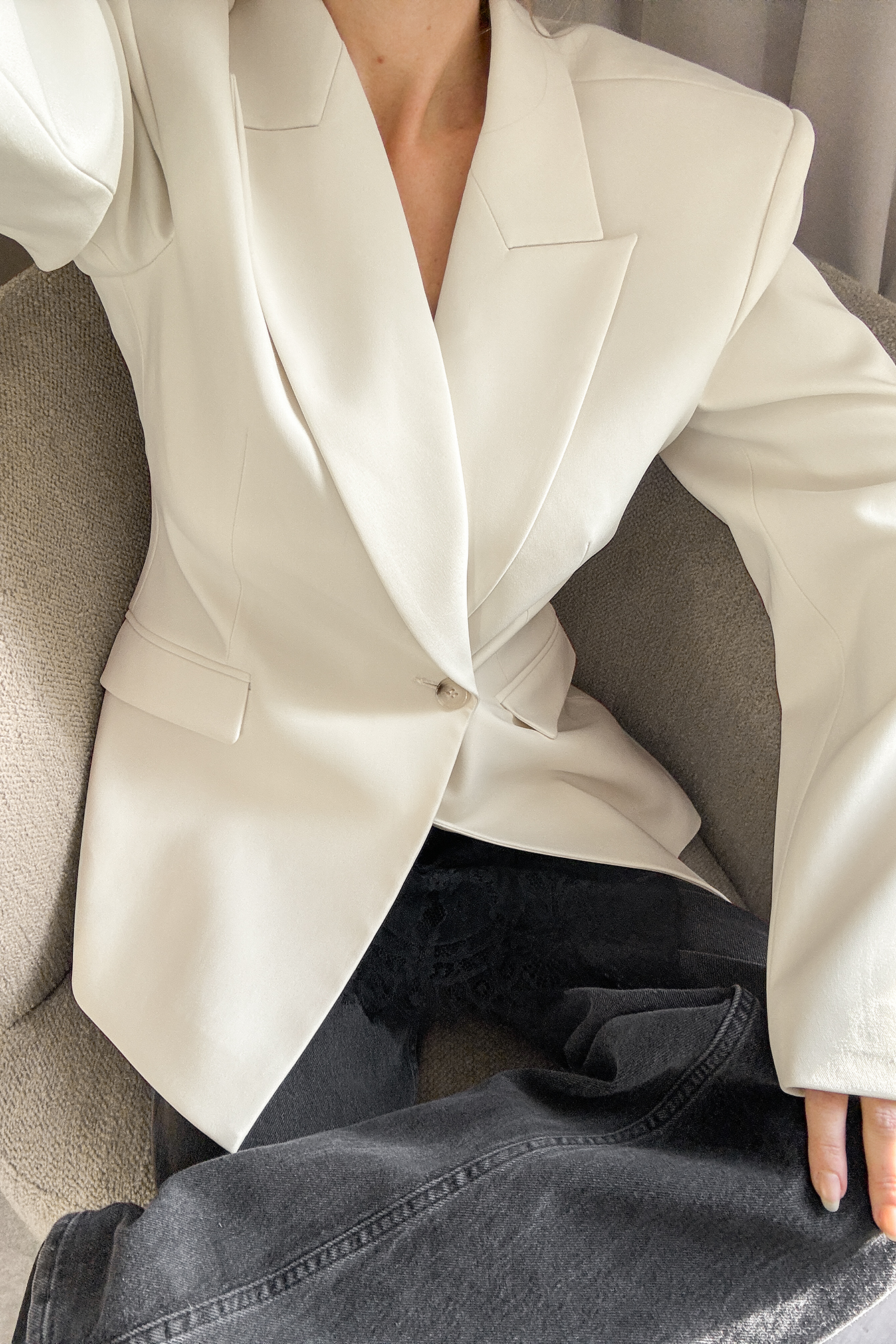 Fitted Overlap Blazer - Long Blazers - White - EU 32 - NA-KD / NAKD