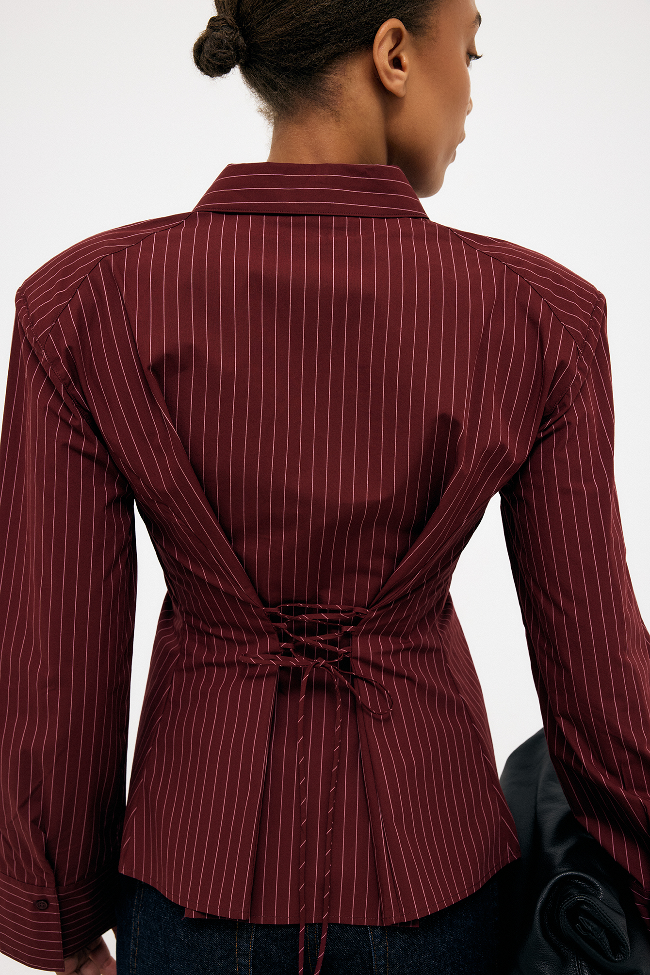 Fitted Shoulder Pad Shirt - Camisas - Burgundy/Stripe - 44 - NA-KD / NAKD